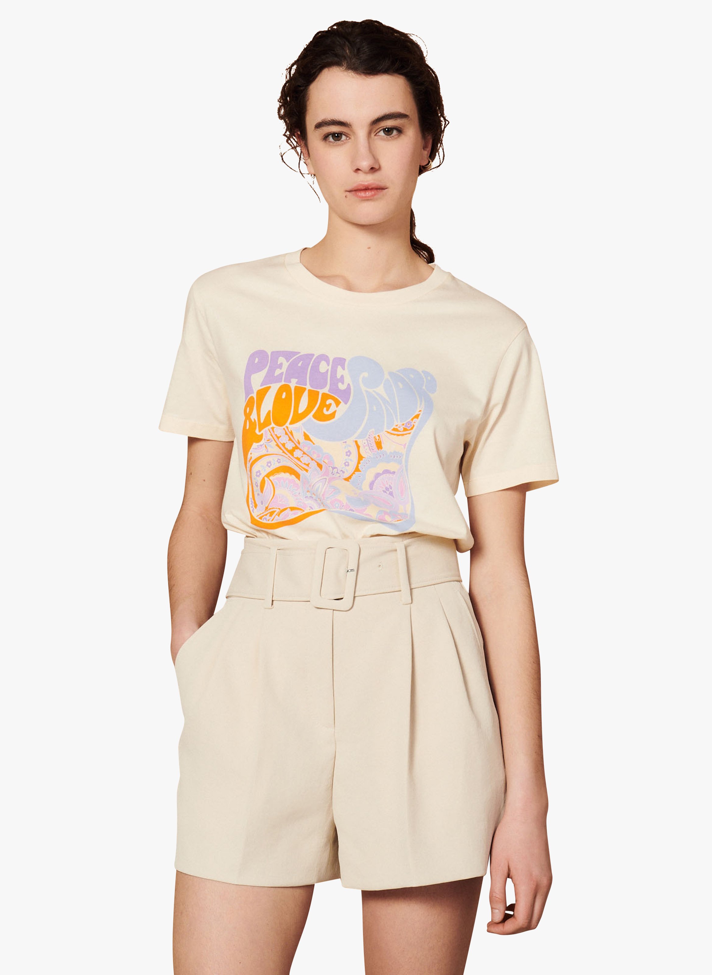 Short Ancho De Talle Alto Creme Sandro - Mujer | Place des Tendances