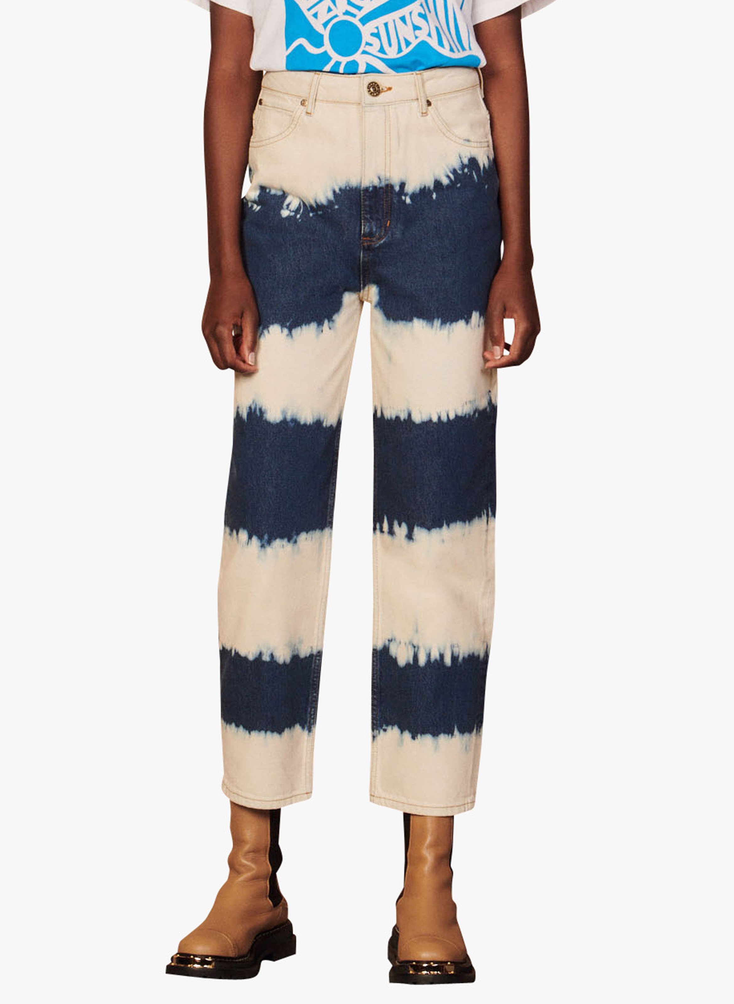 Vaquero Boyfriend Tie-dye De Algodón Orgánico Bleu Denim Sandro - Mujer |  Place des Tendances