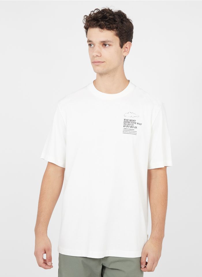 SCOTCH AND SODA Camiseta regular fit serigrafiada de algodón con cuello redondo en blanco