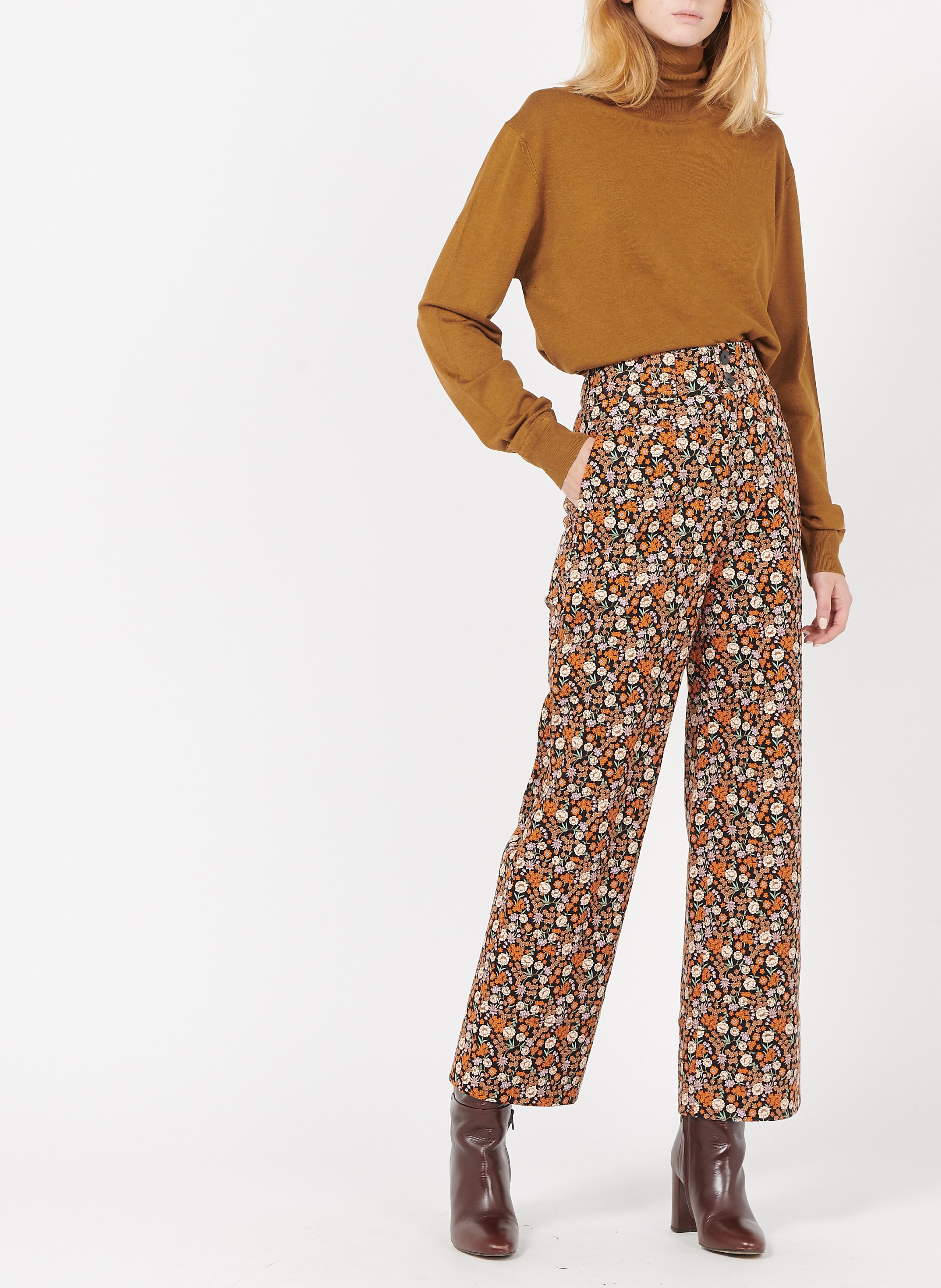 Pantalón Ancho De Algodón Elástico Y Talle Alto Con Estampado Floral Orange  Scotch And Soda - Mujer | Place des Tendances