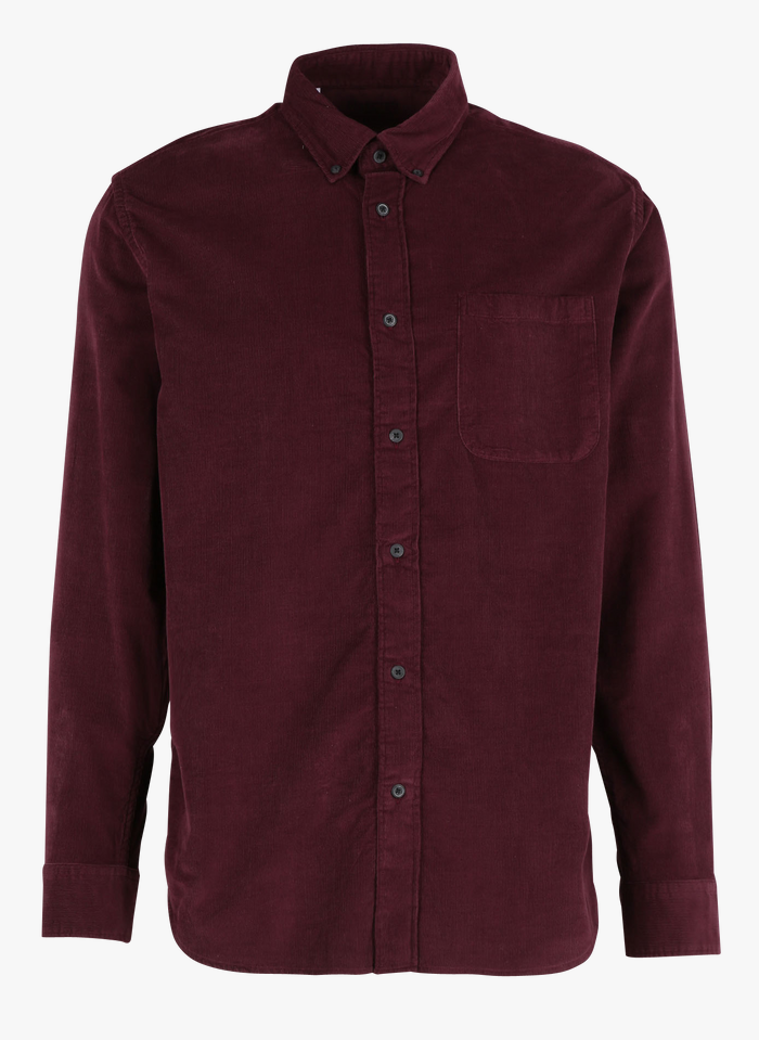 SELECTED Camisa de algodón aterciopelado regular fit con cuello americano en rojo