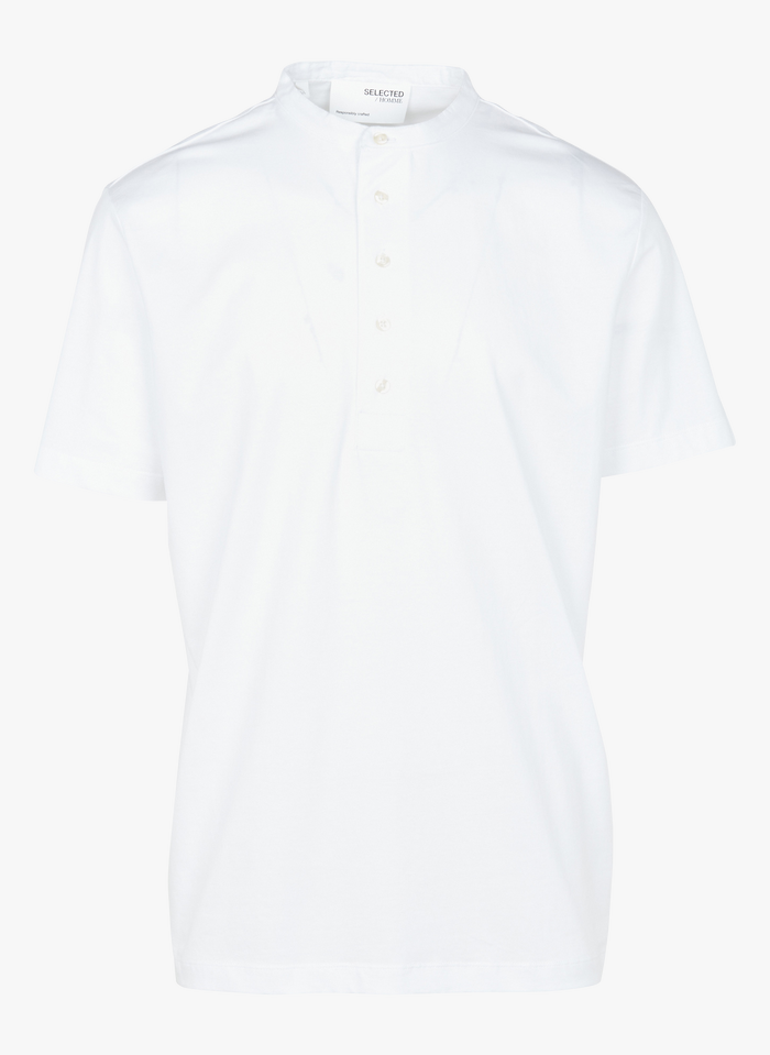 SELECTED Camiseta de algodón orgánico con cuello redondo en blanco