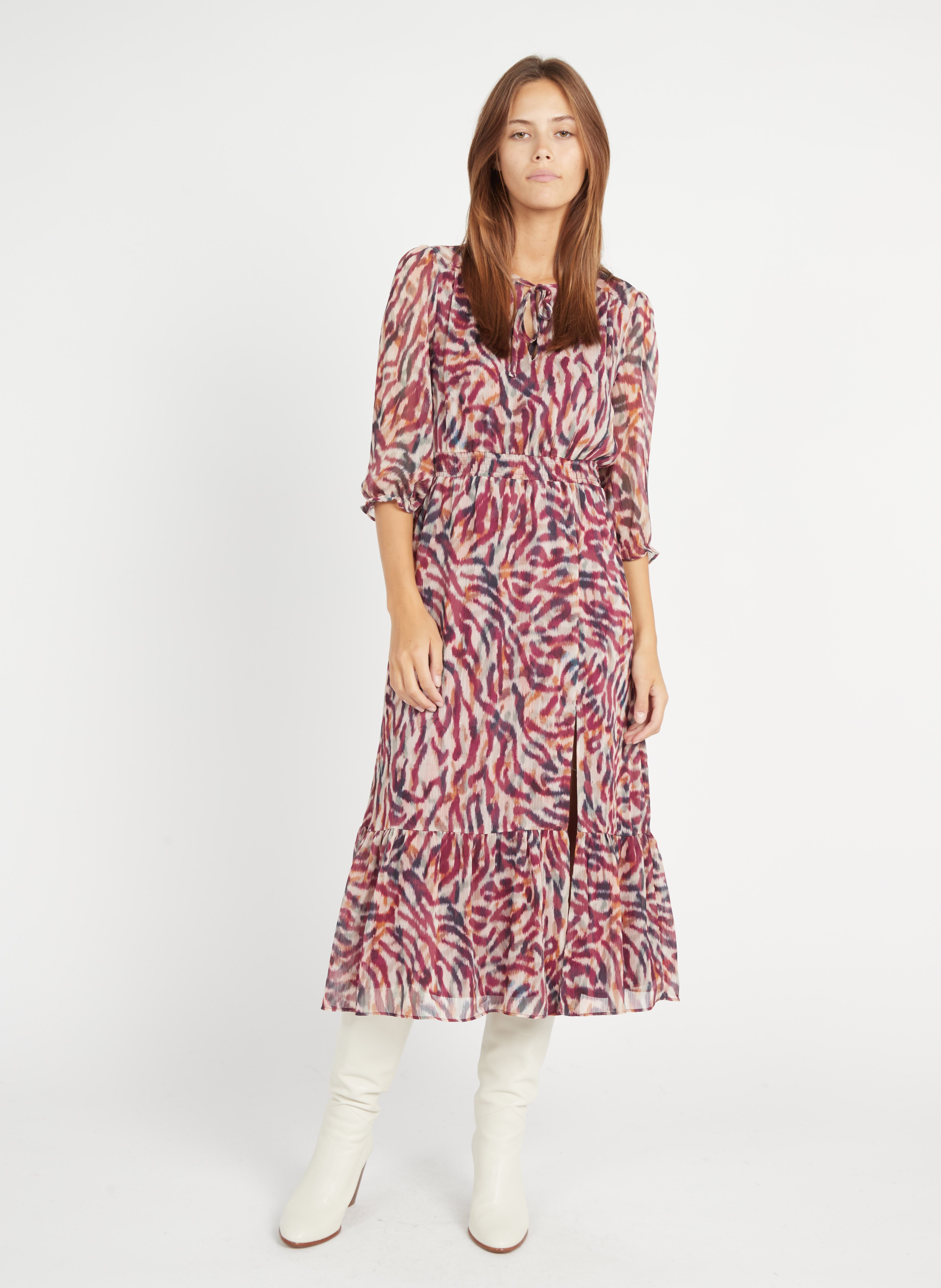 Vestido Midi Estampado Bordeaux Sud Express Mujer Place des Tendances