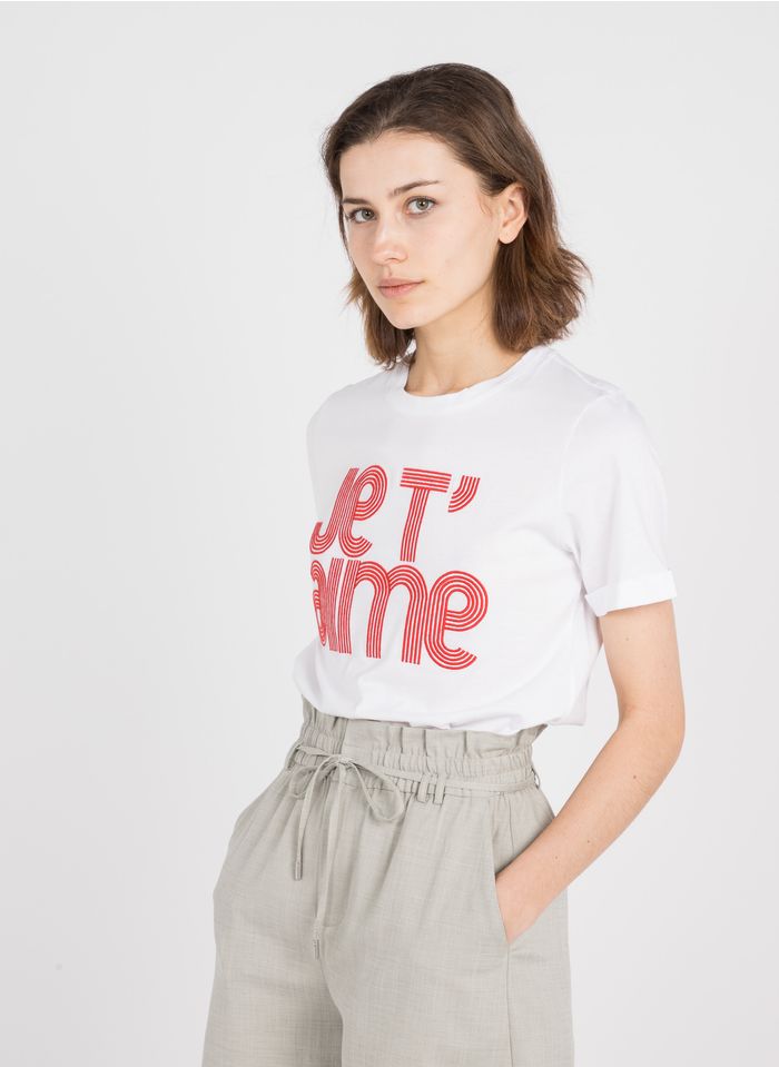 SUNCOO Camiseta de algodón con cuello redondo y bordado en blanco
