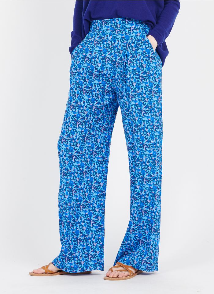 SUNCOO Pantalón ancho con estampado floral en azul