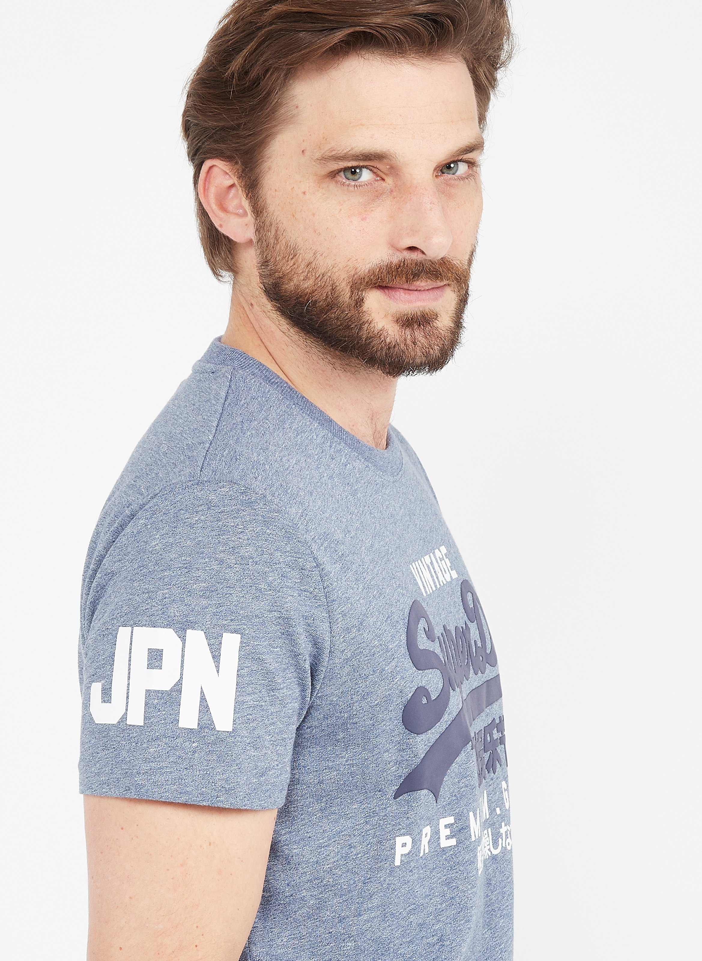 Rebajas Camiseta Slim Fit De Algodón Con Cuello Redondo Y Logo Tois Blue  Heather Superdry - Hombre | Place des Tendances