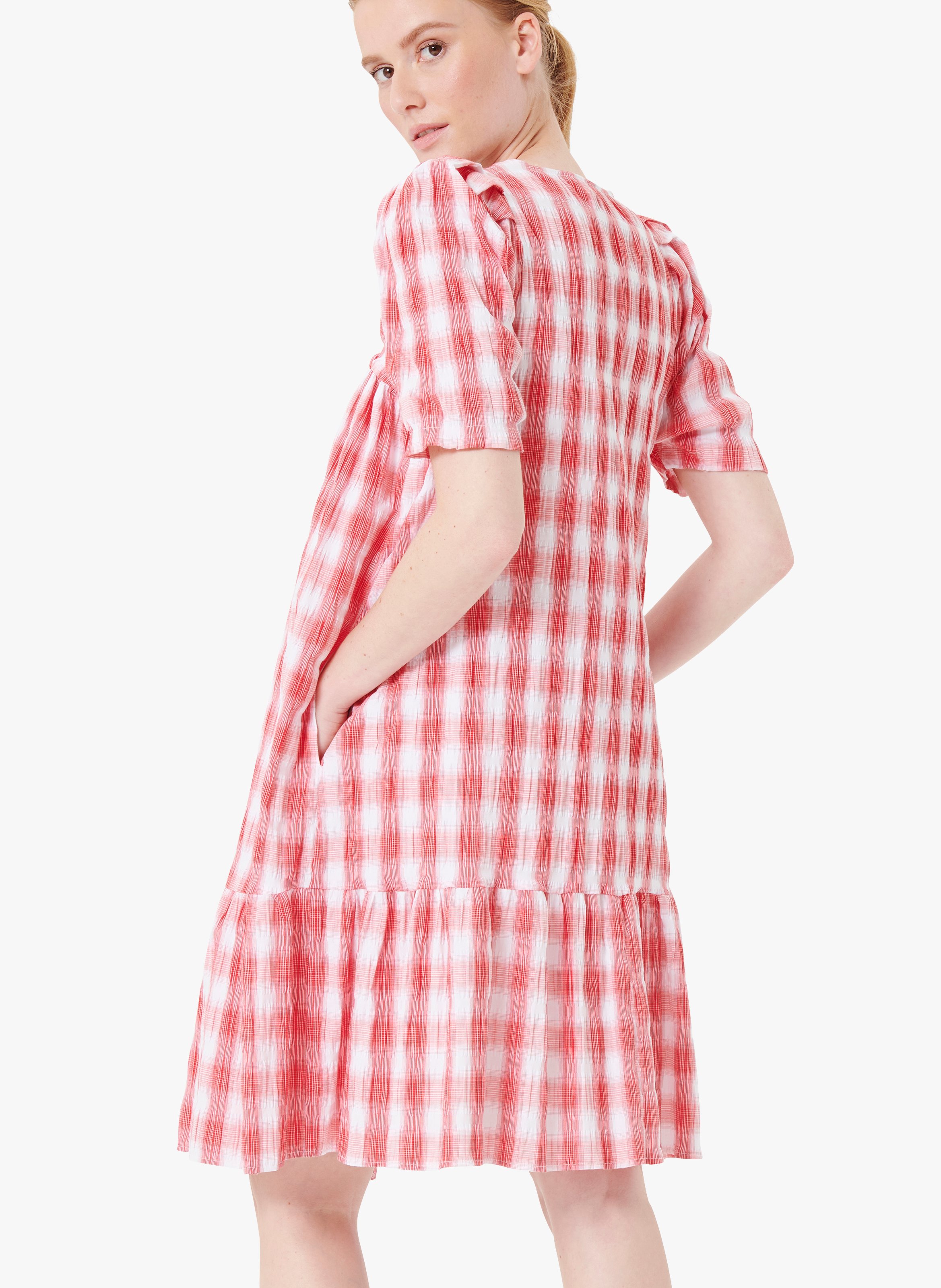 Vestido Corto De Mezcla De Algodón A Cuadros Con Cuello Cuadrado Rouge Tara  Jarmon - Mujer | Place des Tendances