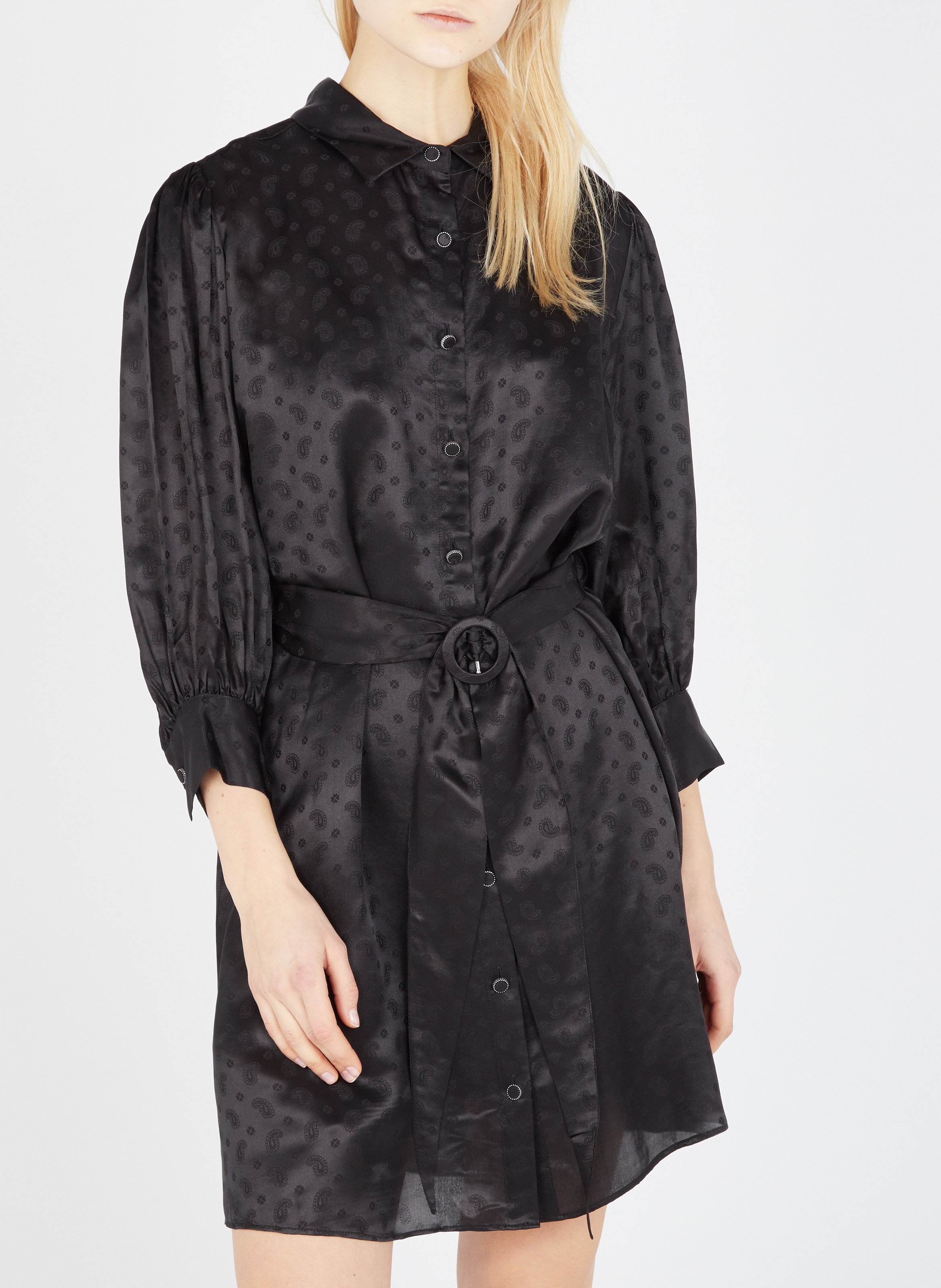 Vestido Camisero Corto De Jacquard Tono Sobre Tono Black The Kooples -  Mujer | Place des Tendances