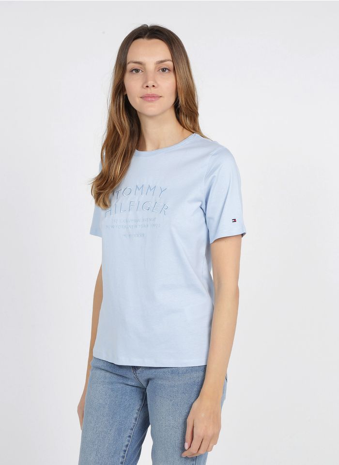TOMMY HILFIGER Camiseta de algodón orgánico con cuello redondo en azul