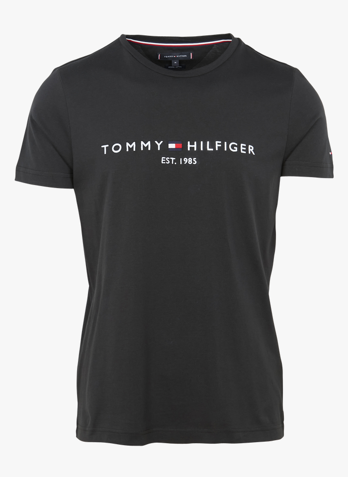 TOMMY HILFIGER Camiseta de algodón orgánico slim fit con cuello redondo bordado en negro