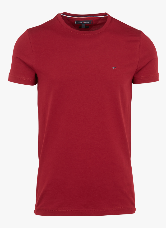 TOMMY HILFIGER Camiseta slim fit de algodón orgánico con cuello redondo en rojo