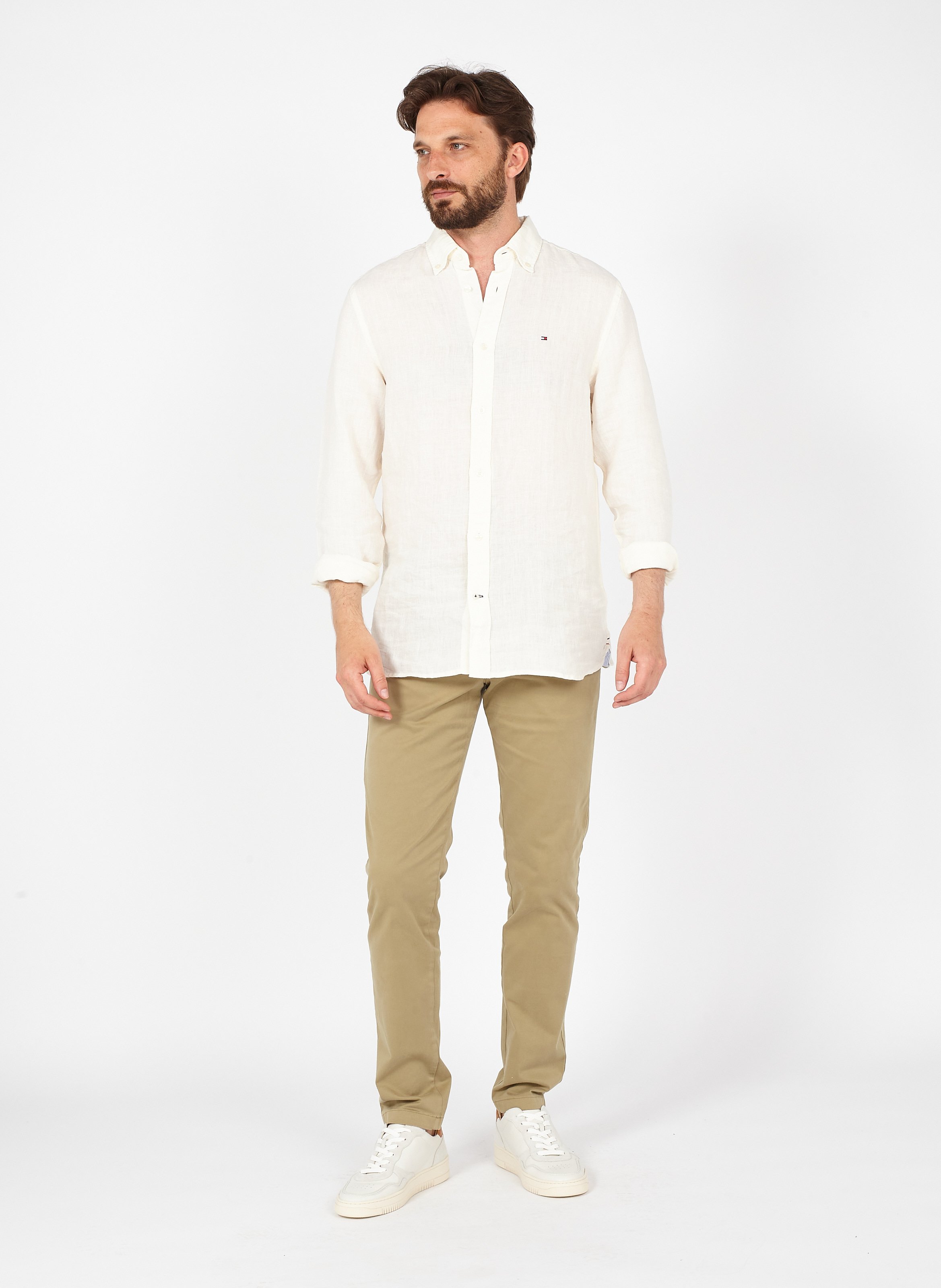 Camisa Regular Fit De Lino Con Cuello Americano Ivory Tommy Hilfiger -  Hombre | Place des Tendances