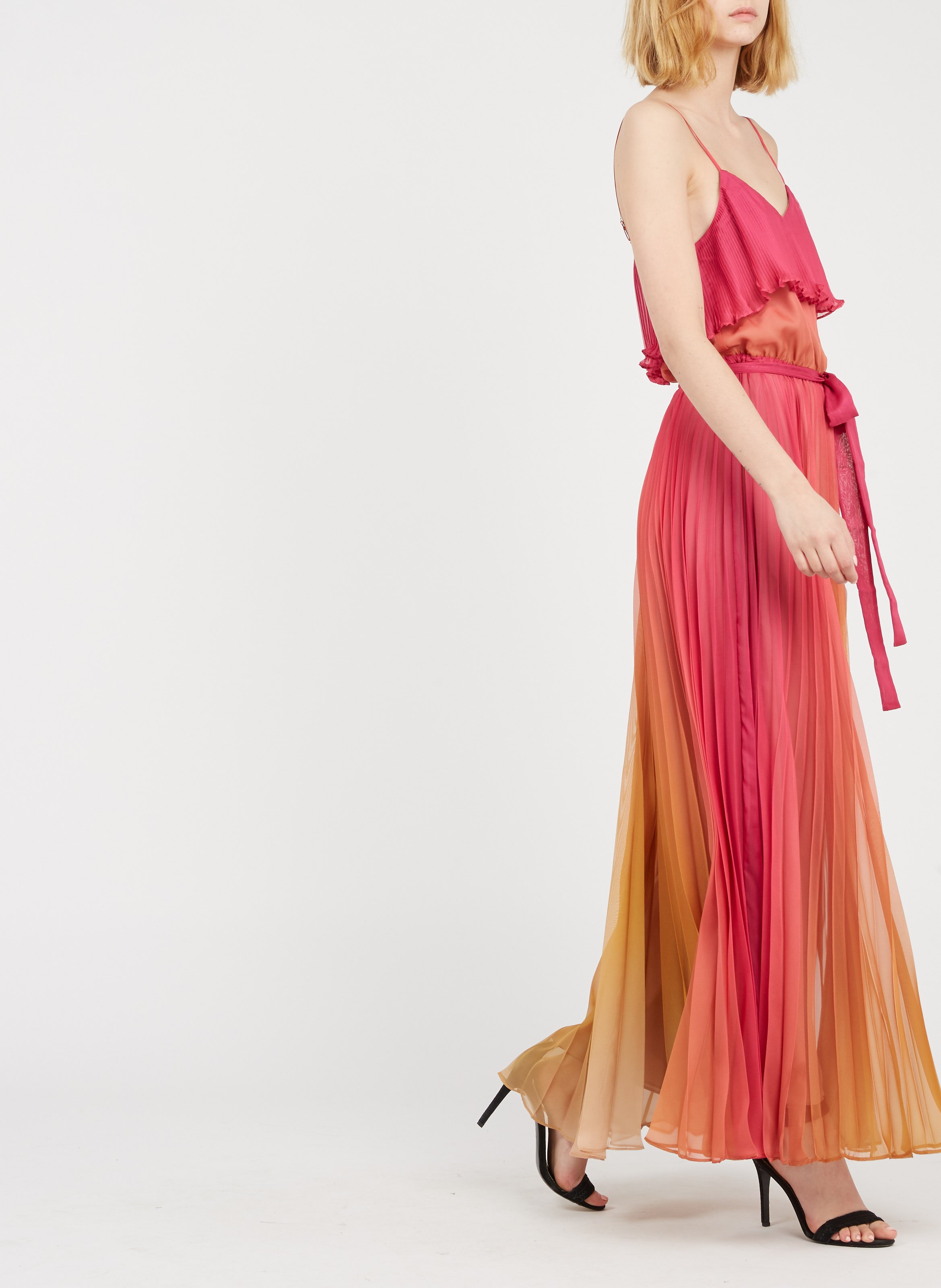 Vestido Largo De Muselina Impression DegradÉ Sugar Coral/golden Twinset -  Mujer | Place des Tendances