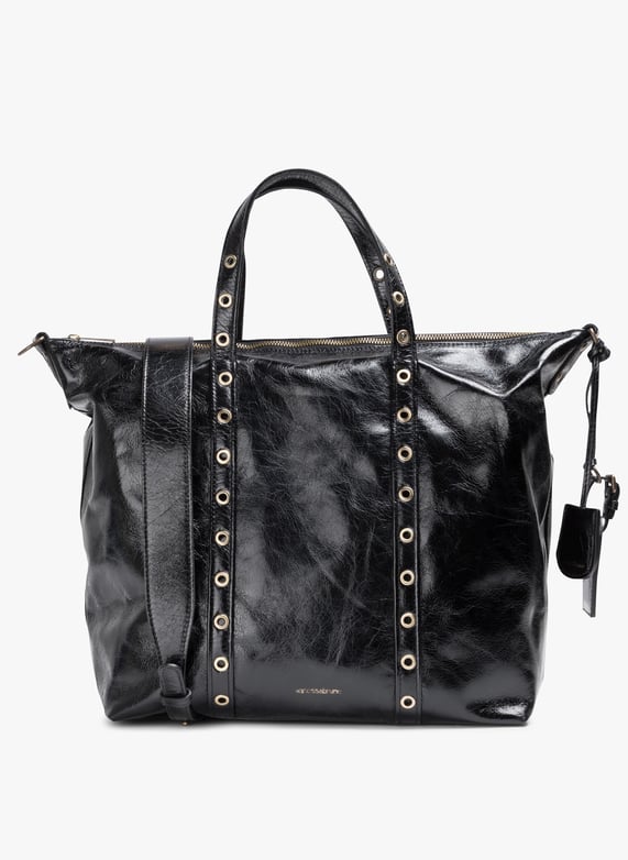 Bolso grande de piel agrietada en negro