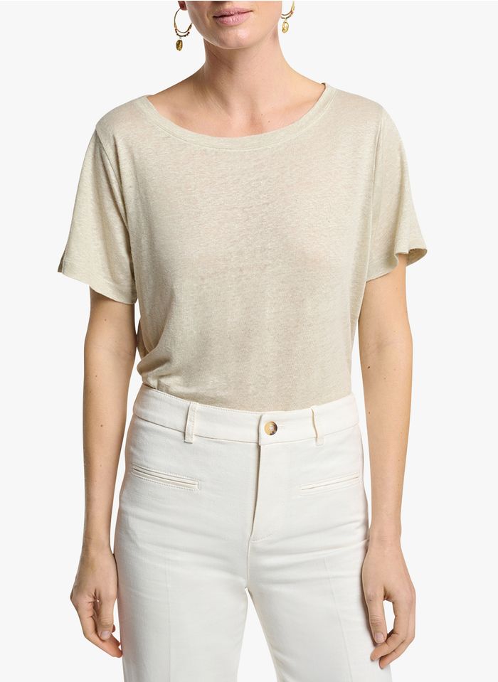 VANESSA BRUNO Camiseta de lino con cuello redondo en beige