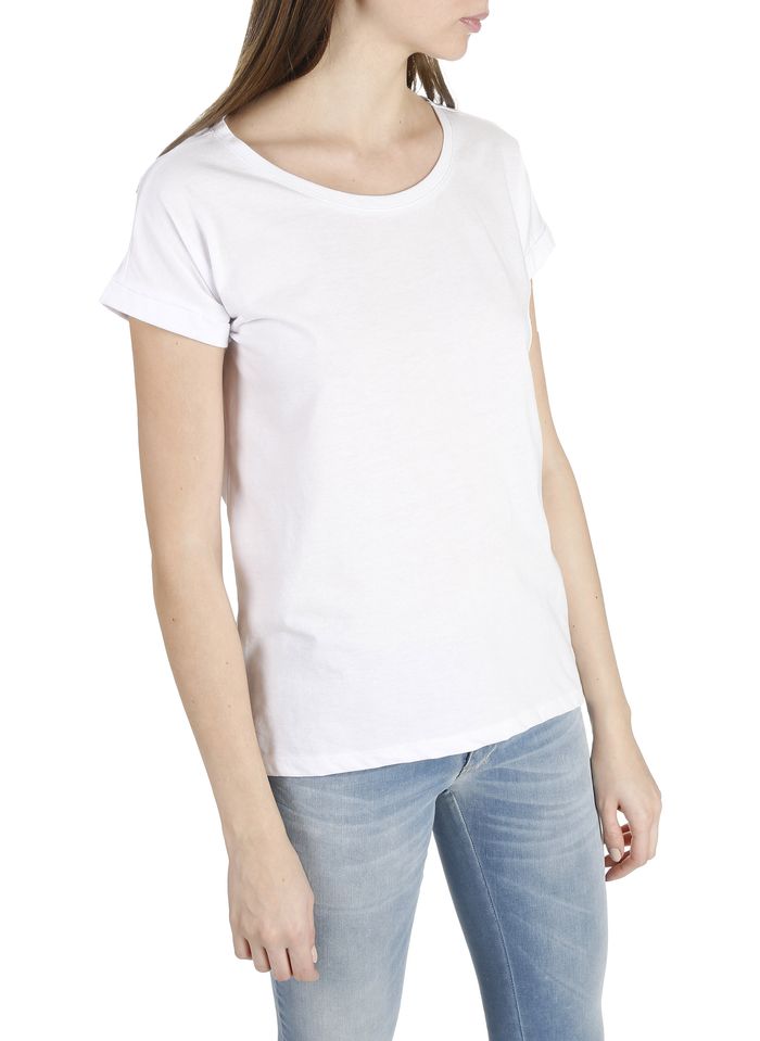 VILA Camiseta de algodón con cuello redondo en blanco