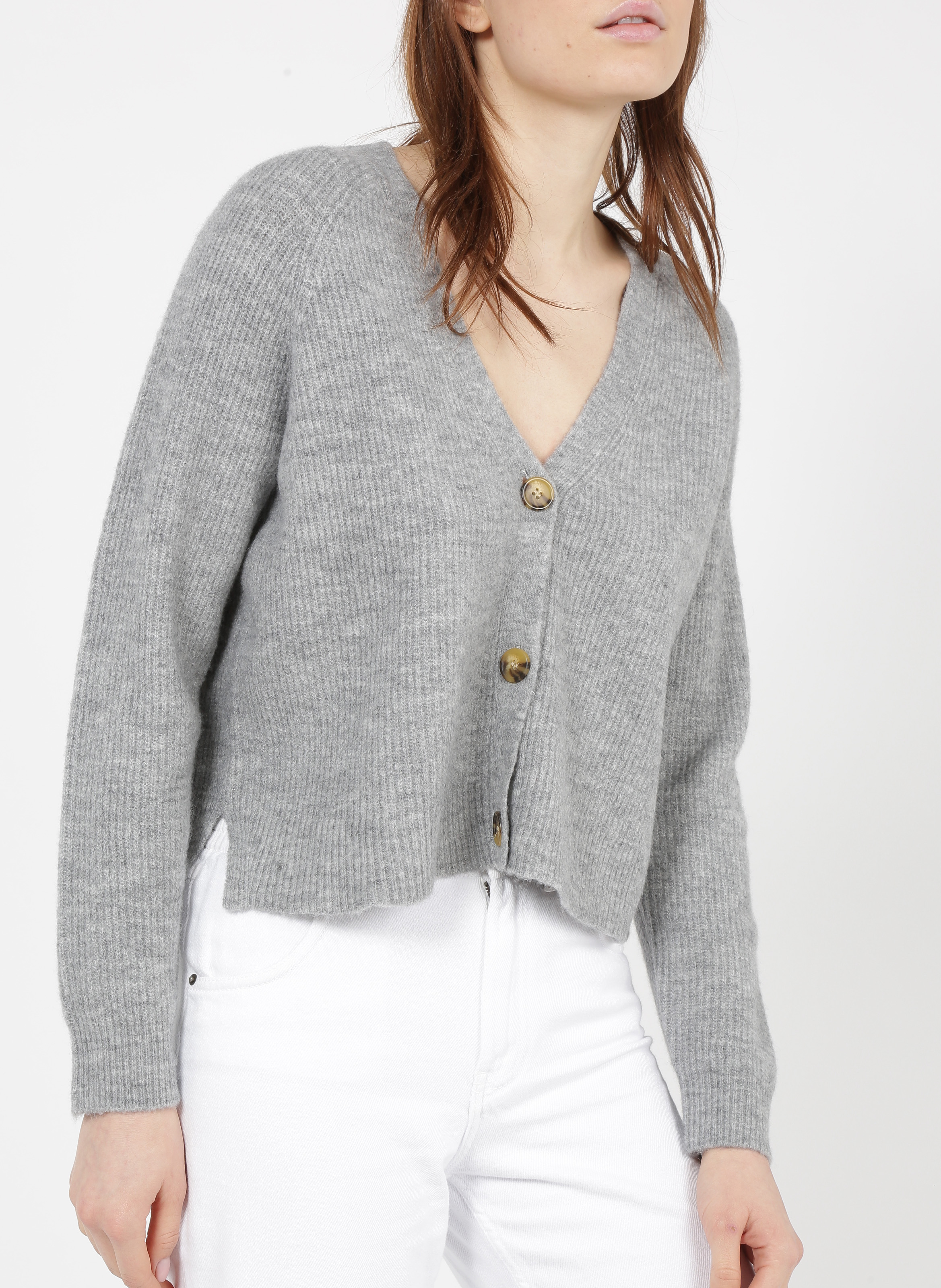 Cárdigan De Mezcla De Lana Con Cuello De Pico Abotonado Grey Whistles