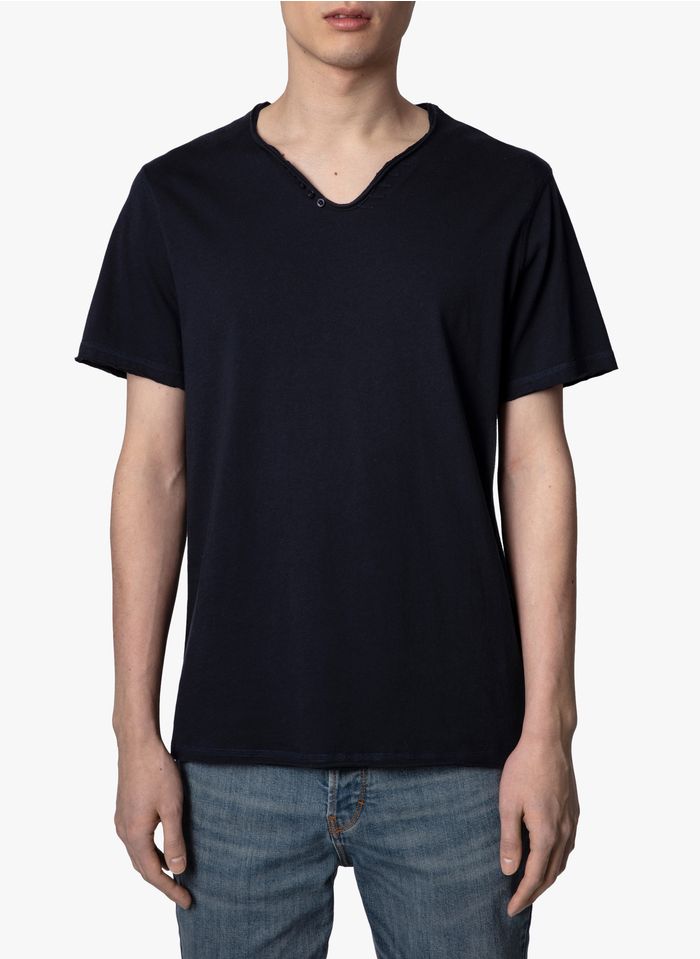 ZADIG&VOLTAIRE Camiseta de algodón regular fit con cuello tunecino en azul