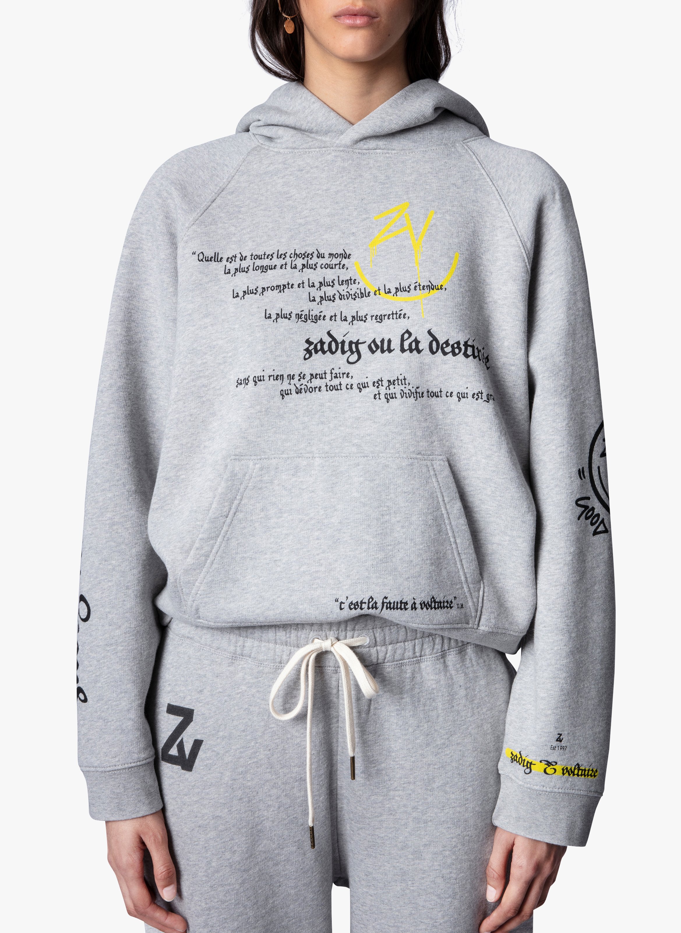 Sudadera De Algodón Serigrafiada Con Cuello Redondo Y Capucha Gris Chine  Zadig\u0026voltaire - Mujer | Place des Tendances
