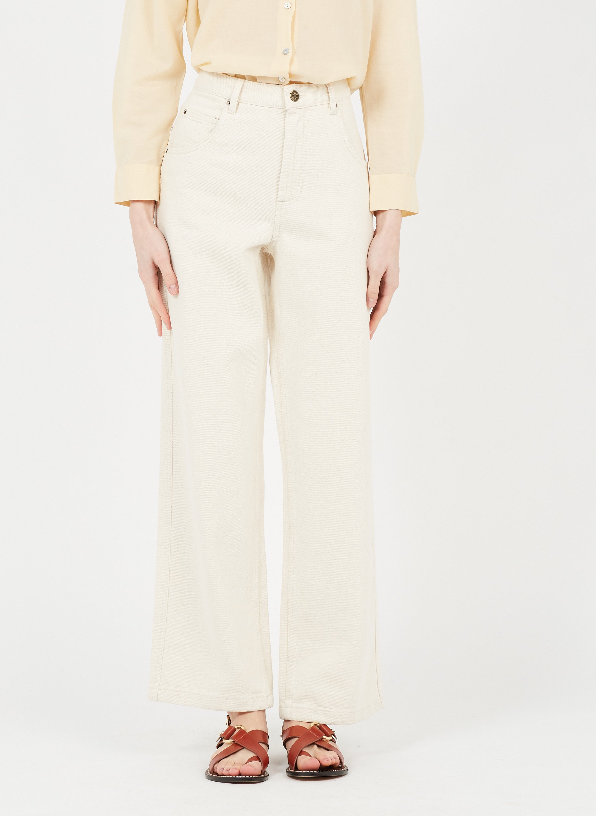 Jean Large Taille Haute En Coton Ecru American Vintage - Femme | Place des  Tendances