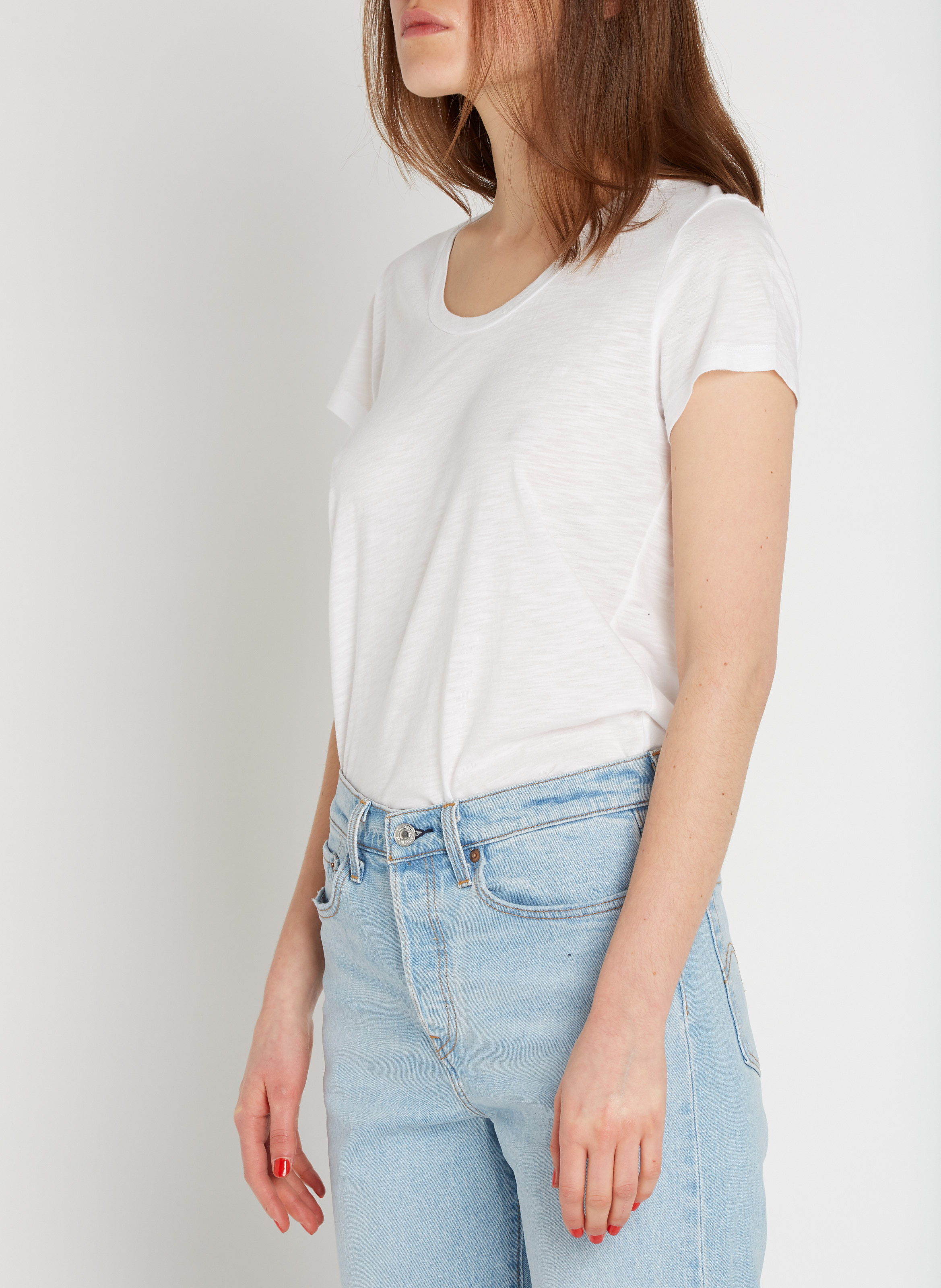 Teeshirt Col Rond En Coton Mélangé Blanc American Vintage Femme Place des Tendances