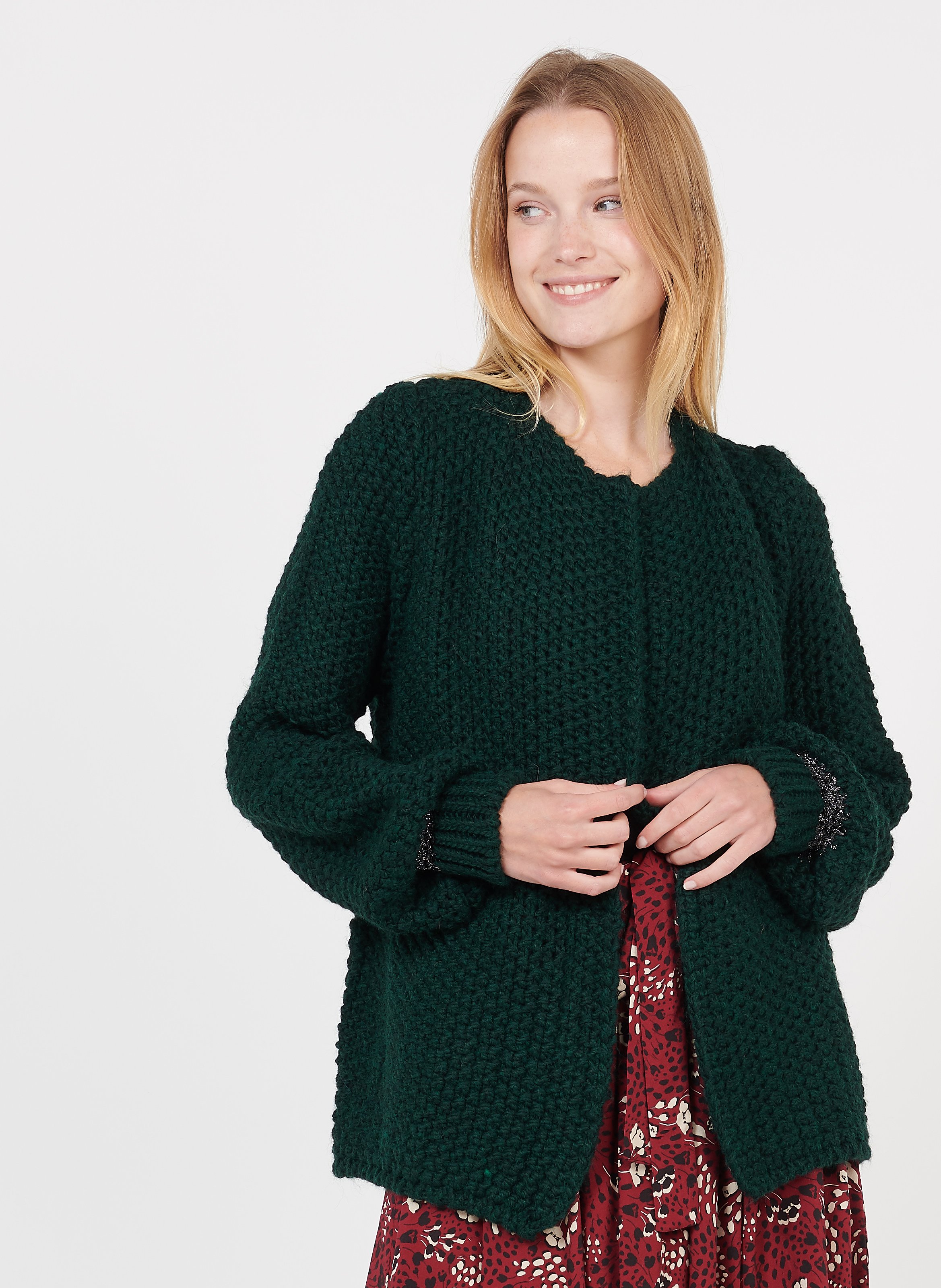 gilet vert grosse maille femme
