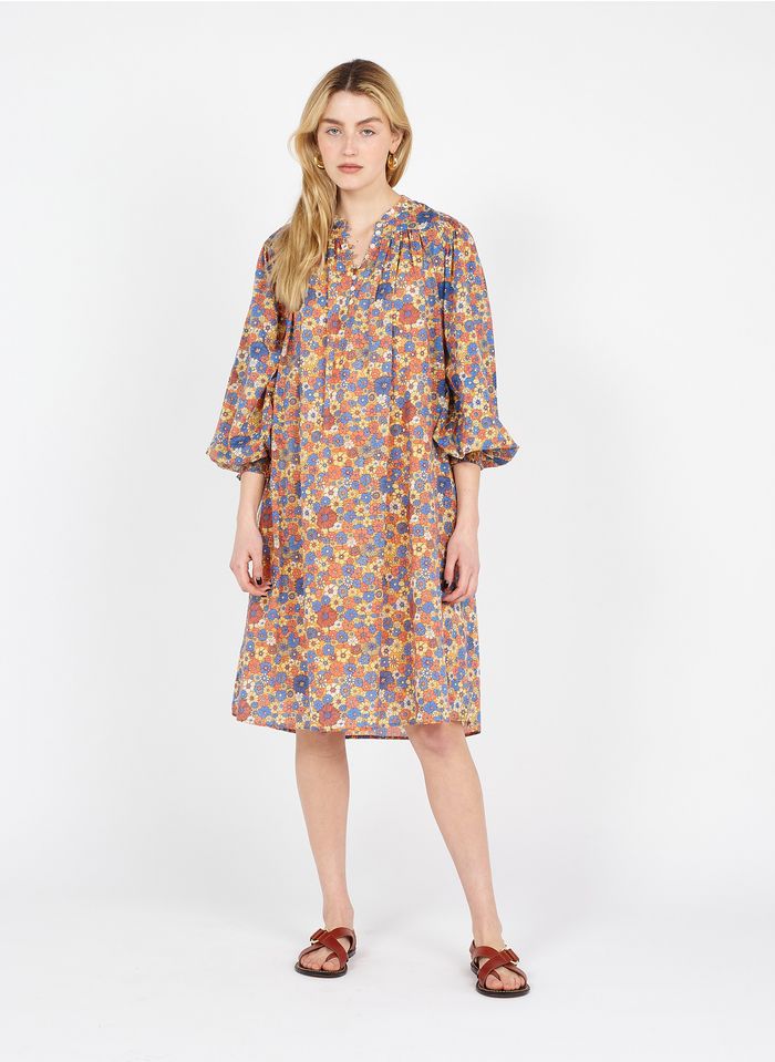 ANTIK BATIK Robe courte col rond imprimé floral | Marron