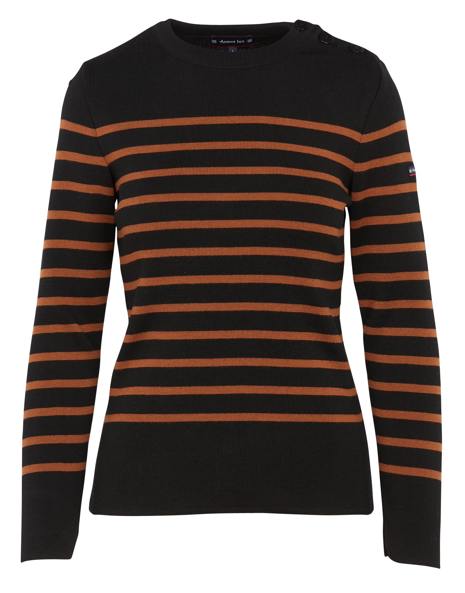 Pull Col Rond à Rayures En Laine Noir/sienna Armor Lux - Femme | Place des Tendances pull armor lux