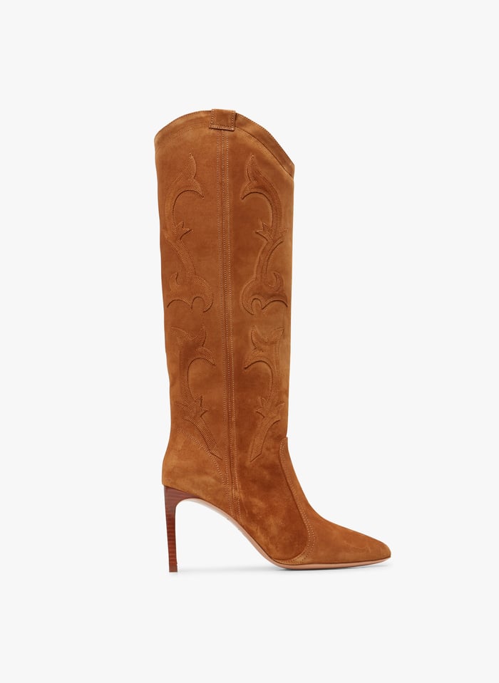 Bottes talon en cuir velours Marron