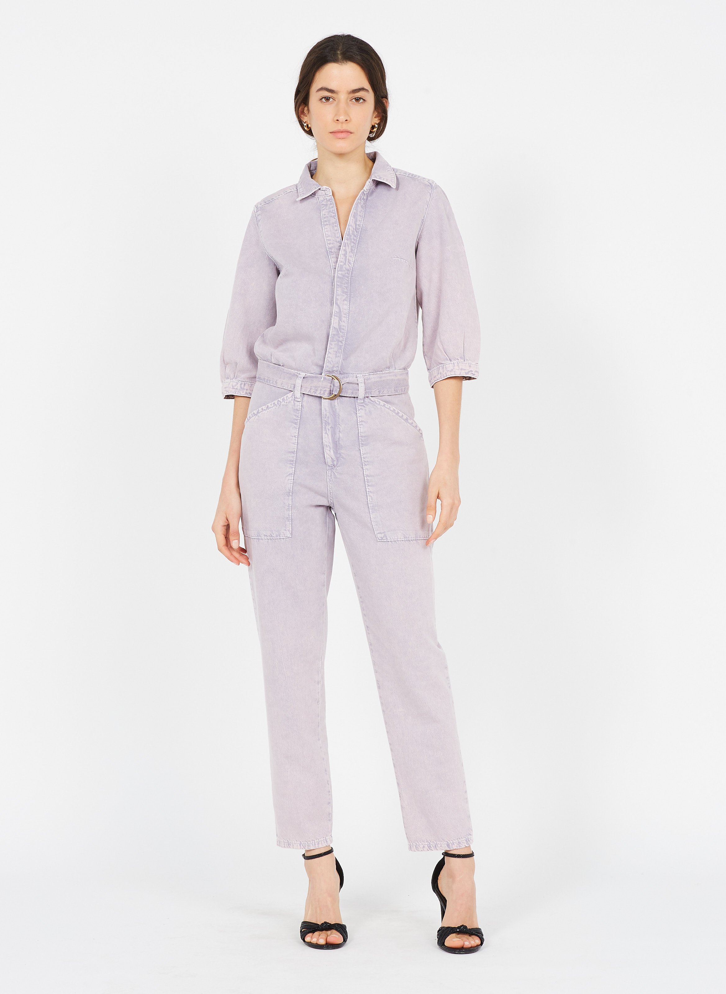Combinaison Manches Courtes En Jean Lilas Ba \u0026 Sh - Femme | Place des  Tendances