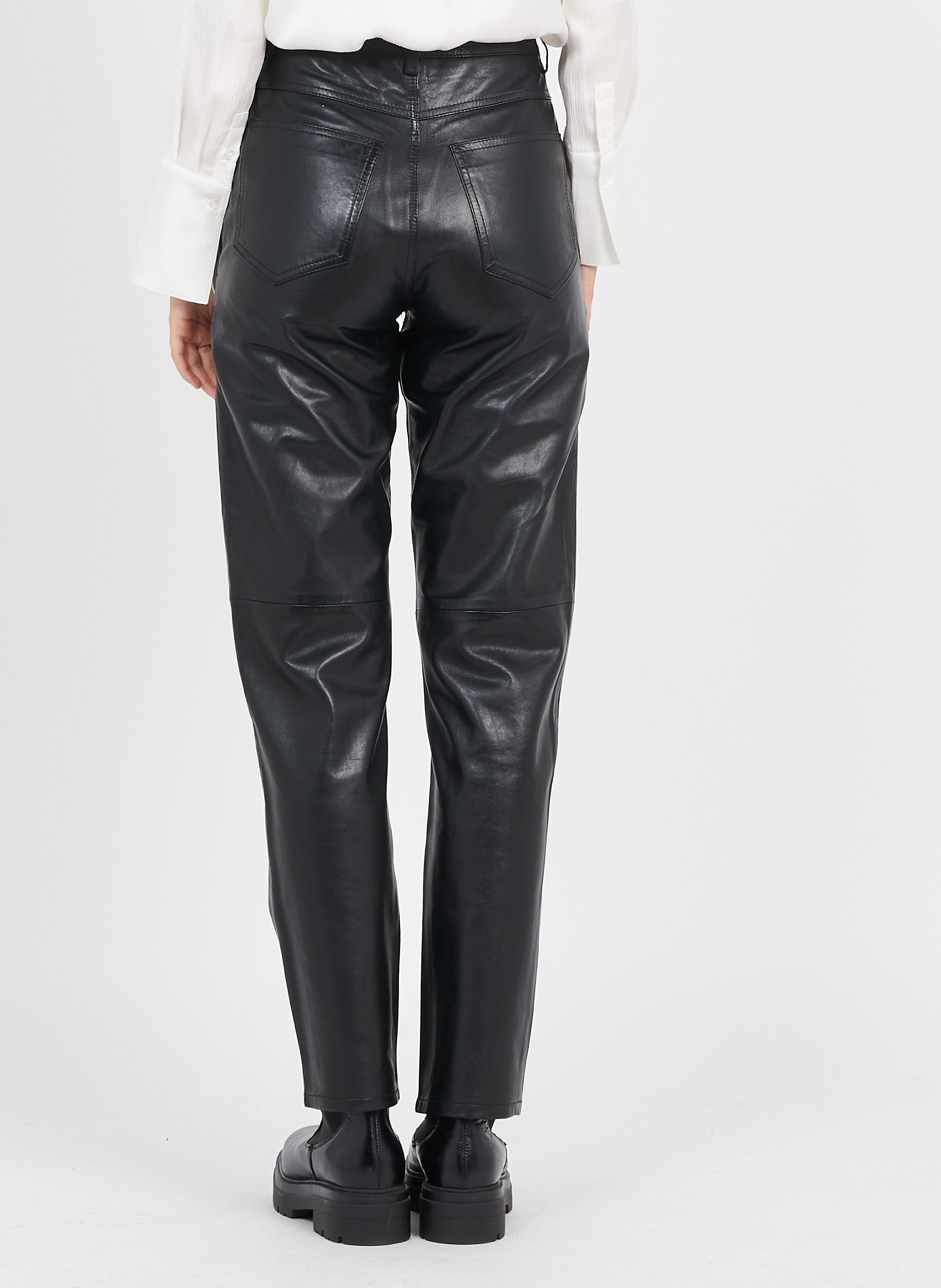 Pantalon Taille Haute En Cuir Noir Ba Sh Femme Place Des Tendances
