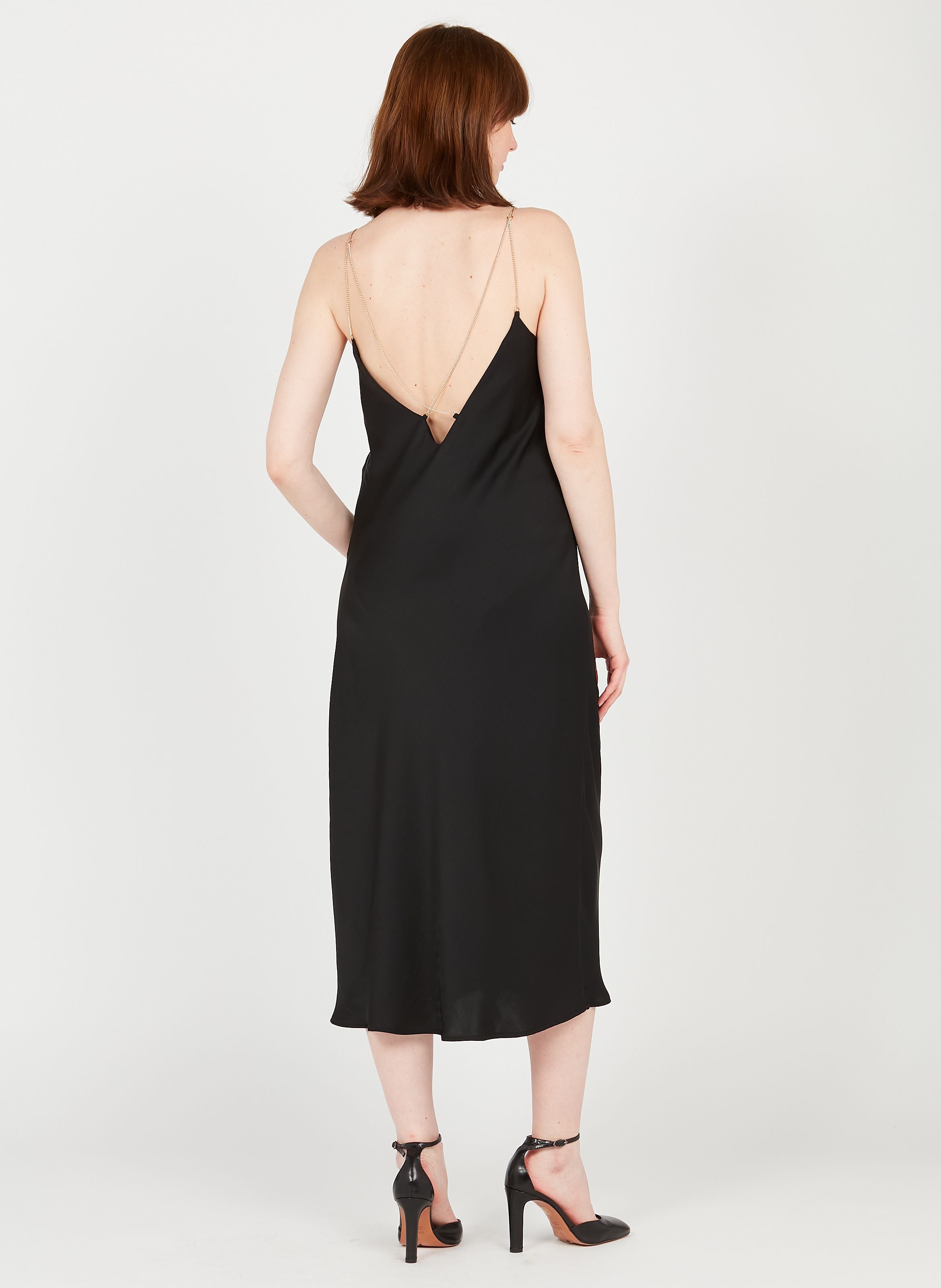 BA SH SIARA Robe midi d collet dos en satin Noir