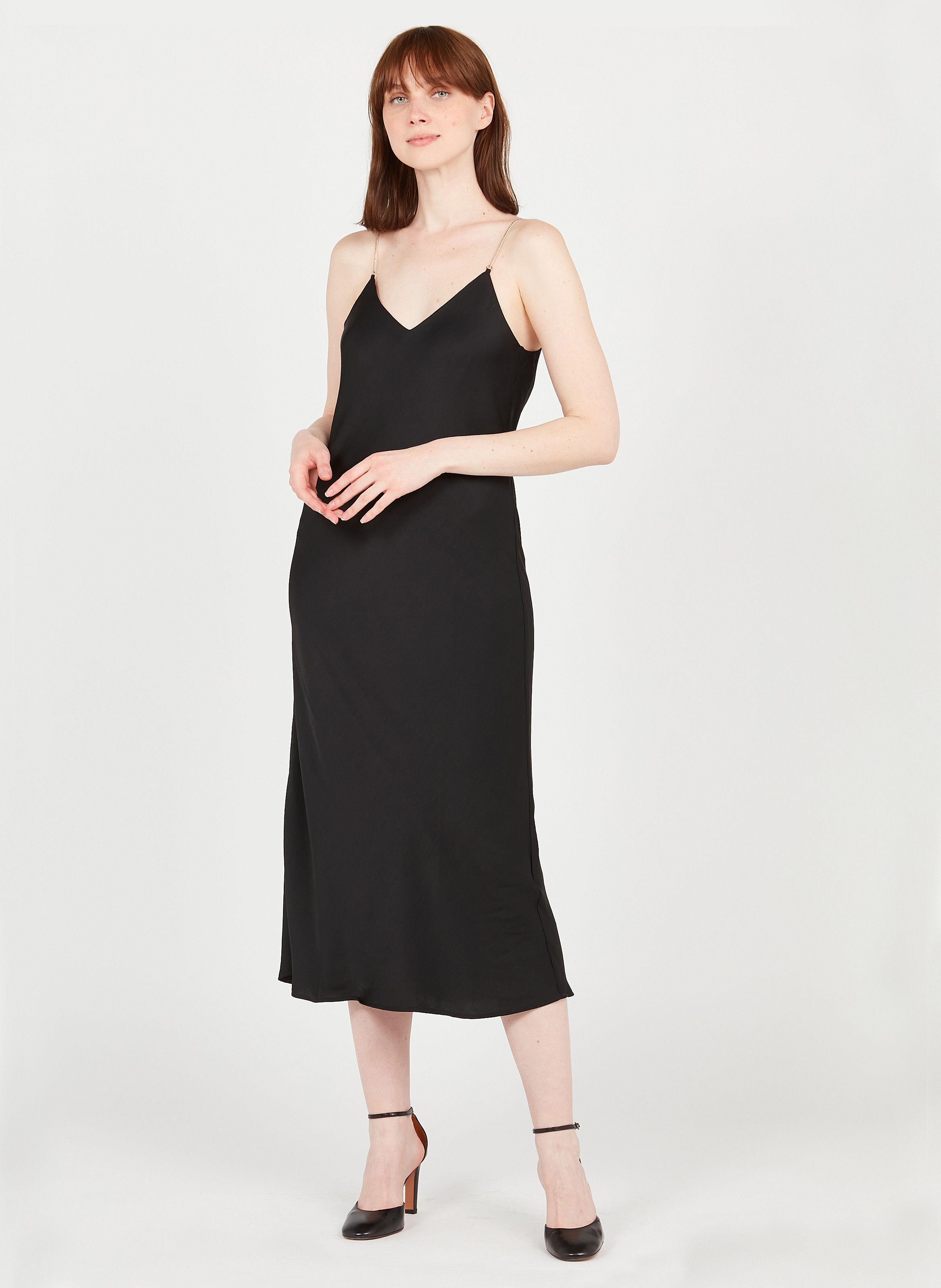 Robe midi d collet dos en satin Noir