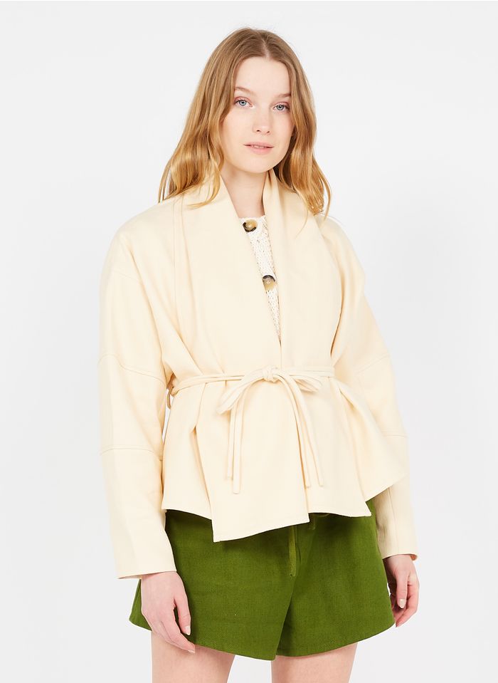 BA & SH Veste kimono col châle en lin et coton  | Blanc