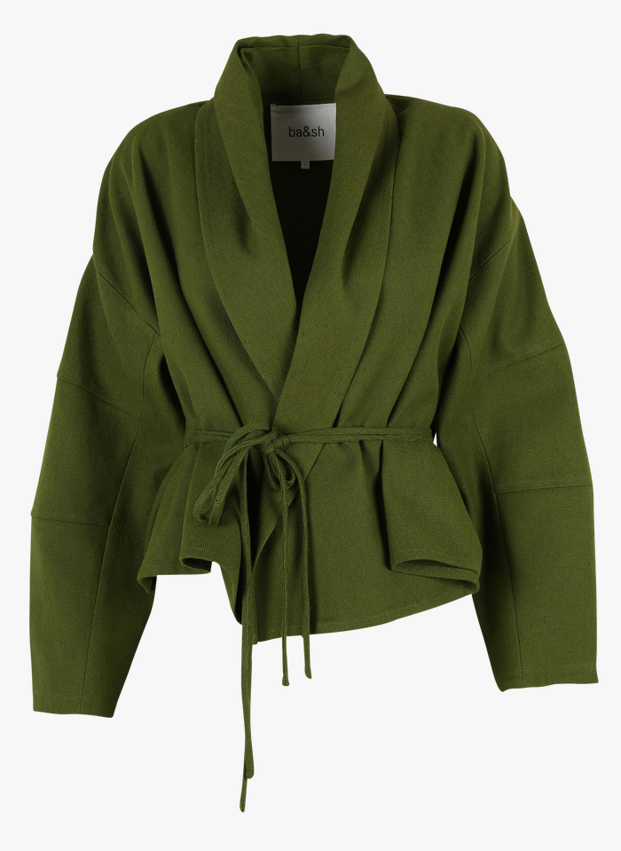 BA & SH Veste kimono col châle en lin et coton  | Vert