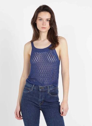 Blouse maille crêpe avec bord ajouré - Blanc - Femme - 5.40 Blouse maille crêpe avec bord ajouré - Blanc - Femme - 5.40