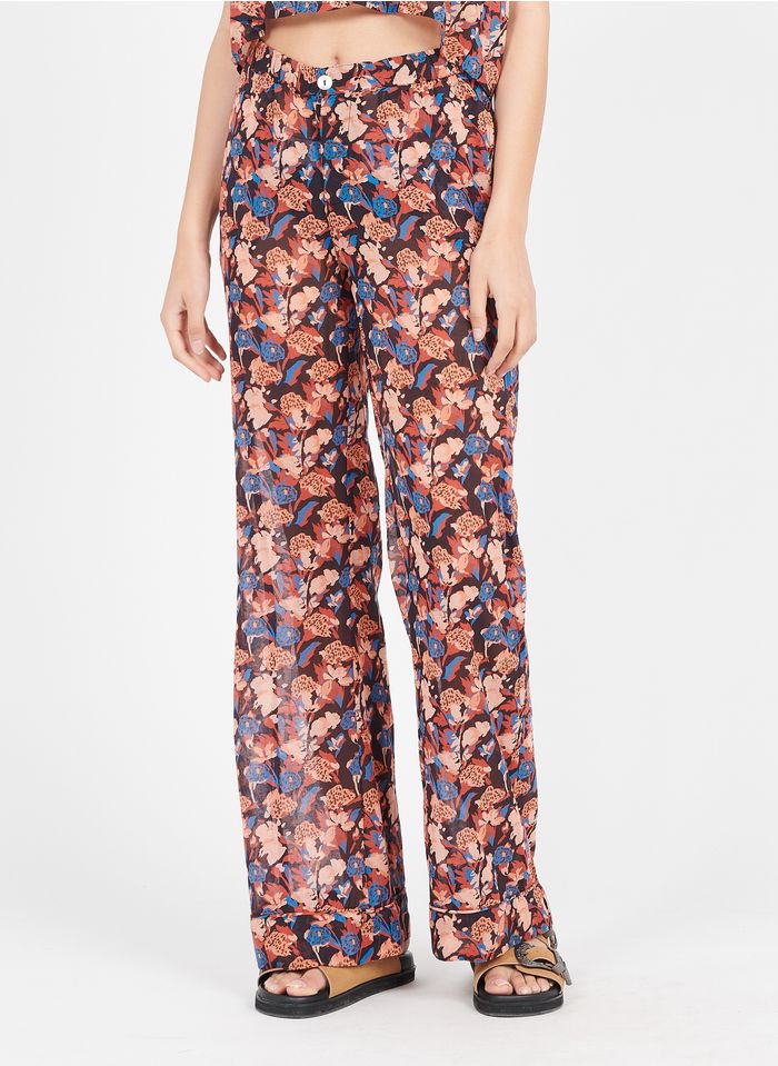 BERENICE Pantalon droit imprimé floral en coton mélangé  | Multicolore