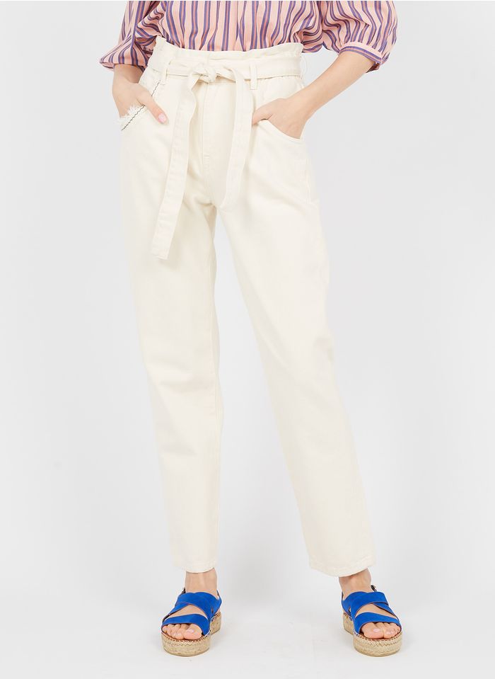 BERENICE Pantalon droit taille haute en coton | Blanc