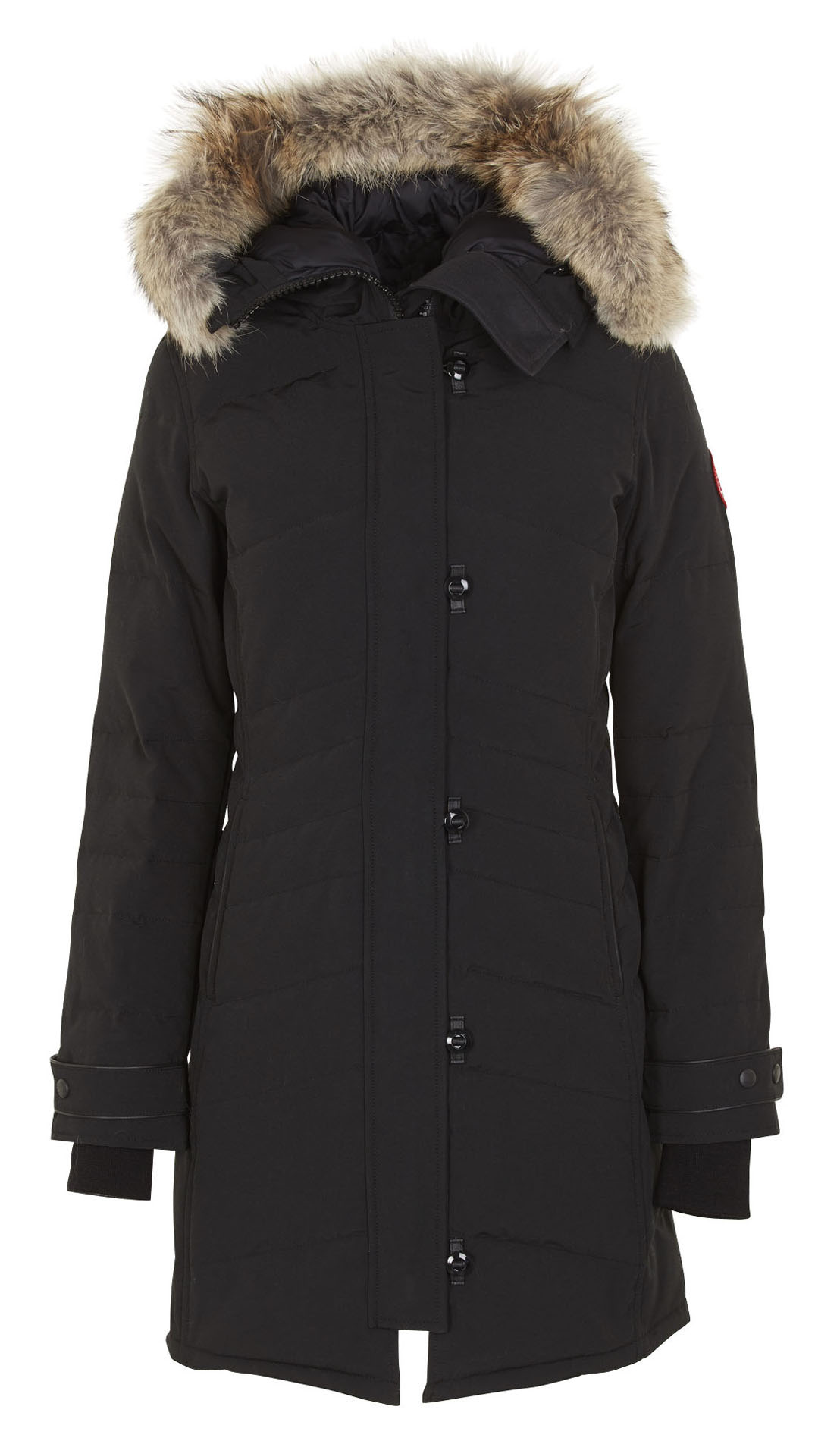 Parka Col Montant Longue Cintrée à Capuche Fourrure Black Canada Goose