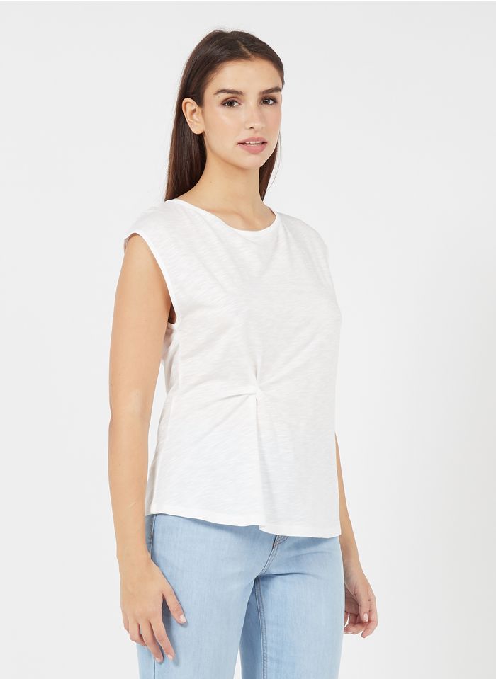 CAROLL Tee-shirt col rond drapé en coton mélangé Blanc