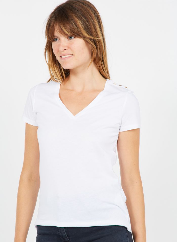 CAROLL Tee-shirt col V en coton  | Blanc