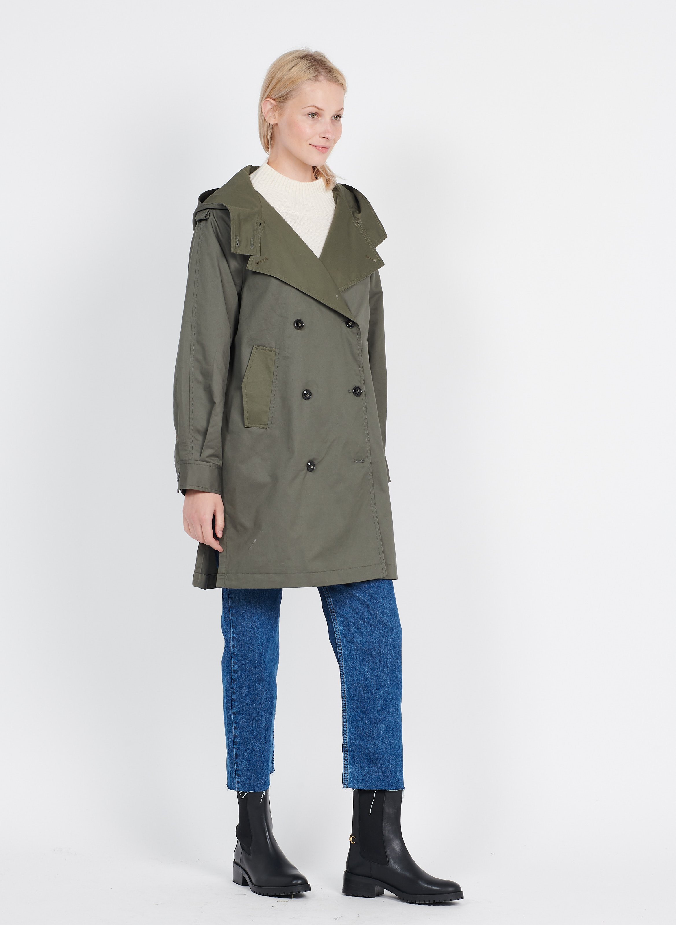 Trench à Capuche En Coton Kaki Uni Caroll Femme Place des Tendances