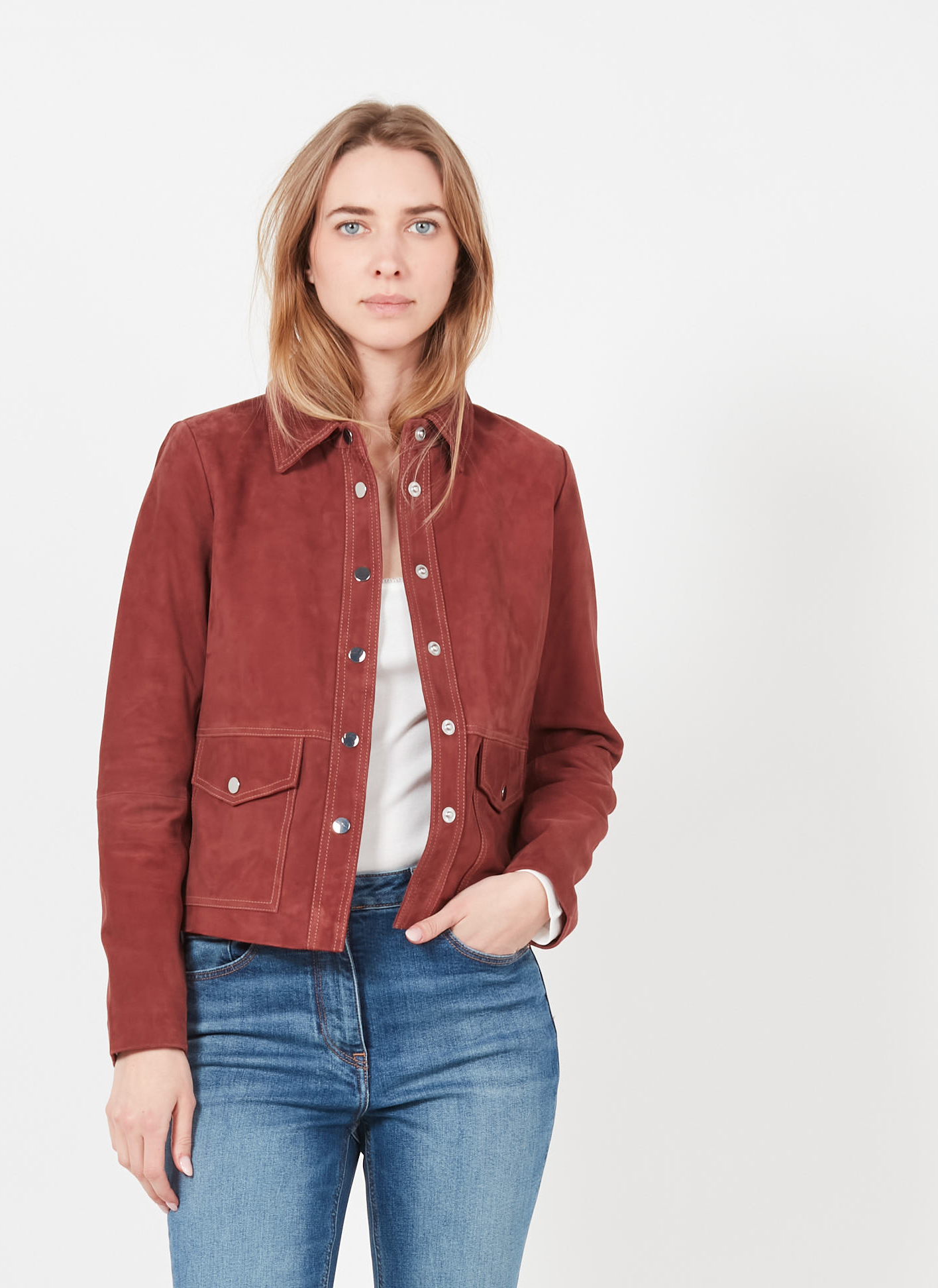 Veste Col Classique En Cuir Velours Tomette Uni Caroll Femme Place