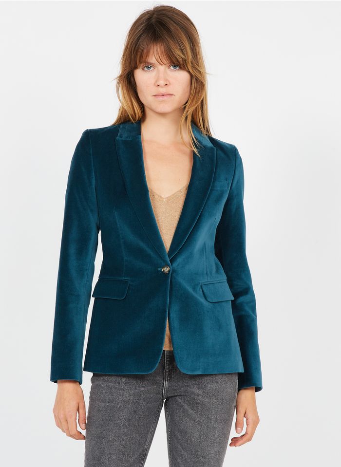CAROLL Veste de tailleur en coton aspect velours | Bleu
