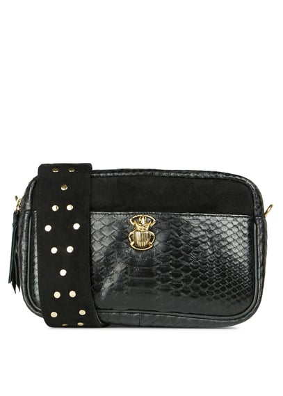 Sac Bandoulière En Python Lily Python Et Cuir Suede Noir Claris Virot ...