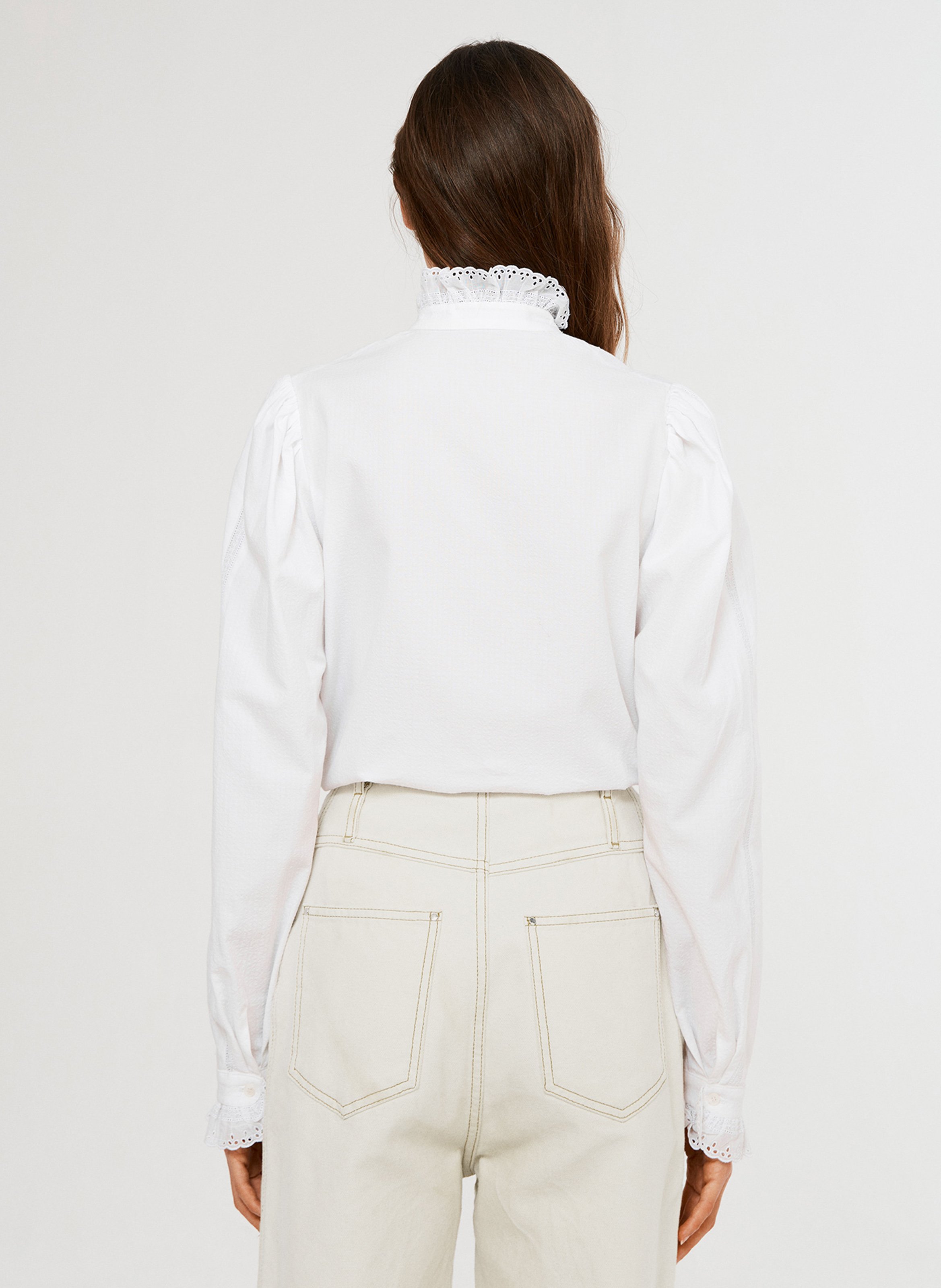 Chemise Col Montant En Broderie Anglaise Blanc Claudie Pierlot - Femme |  Place des Tendances