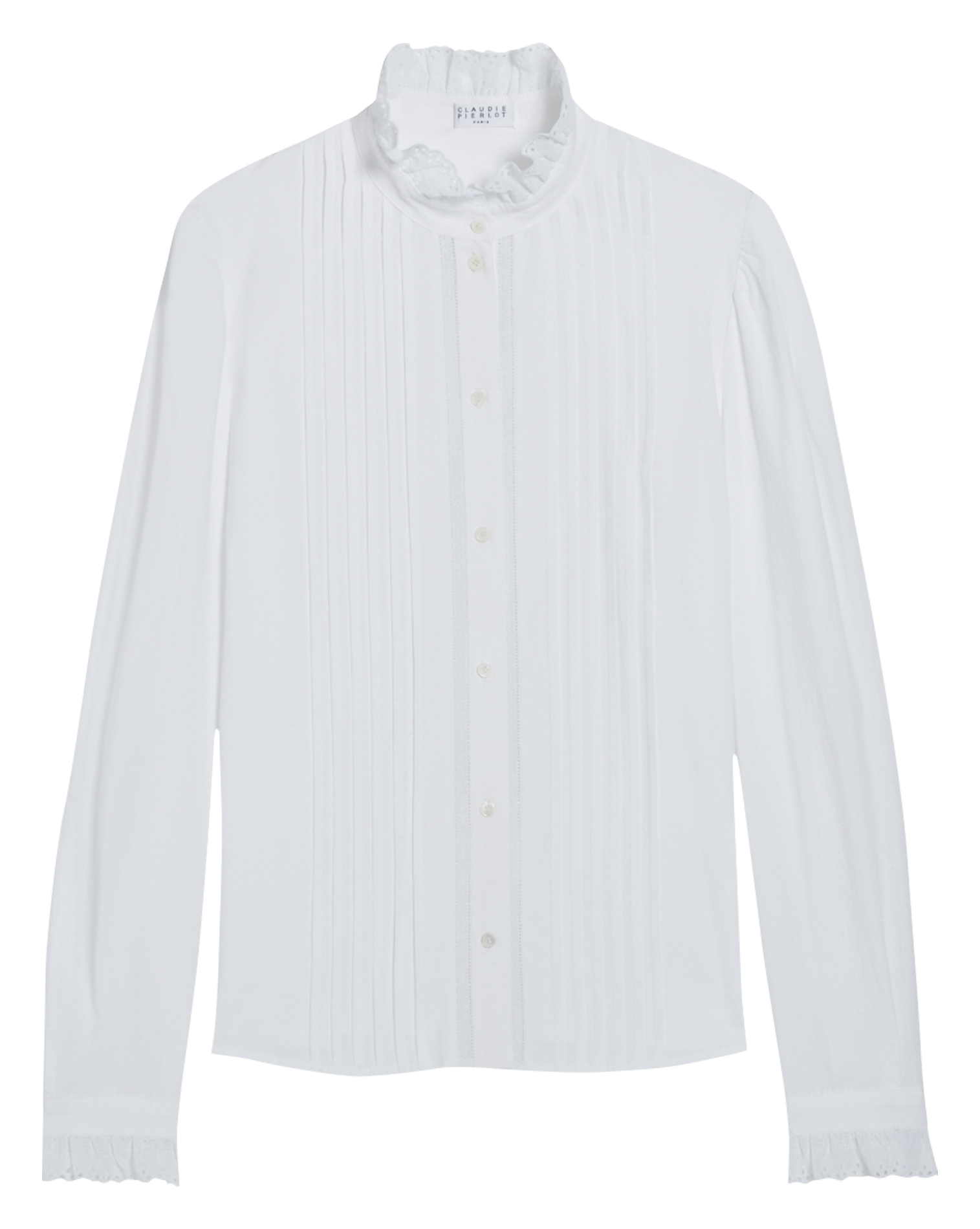 Chemise Col Montant En Broderie Anglaise Blanc Claudie Pierlot - Femme |  Place des Tendances