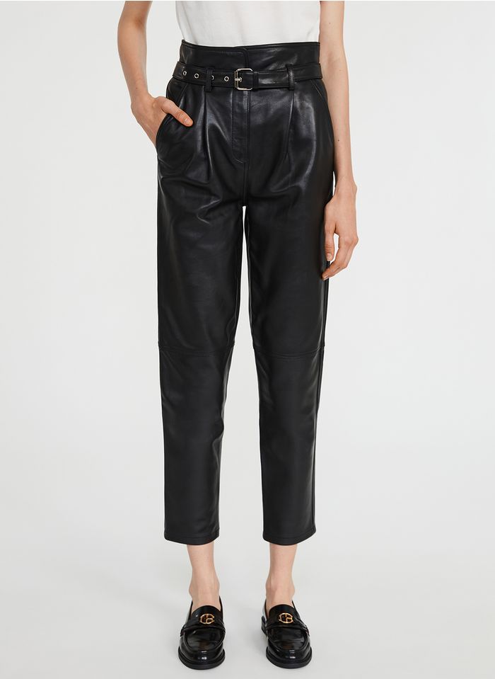 CLAUDIE PIERLOT Pantalon taille haute 7/8 ème en cuir | Noir