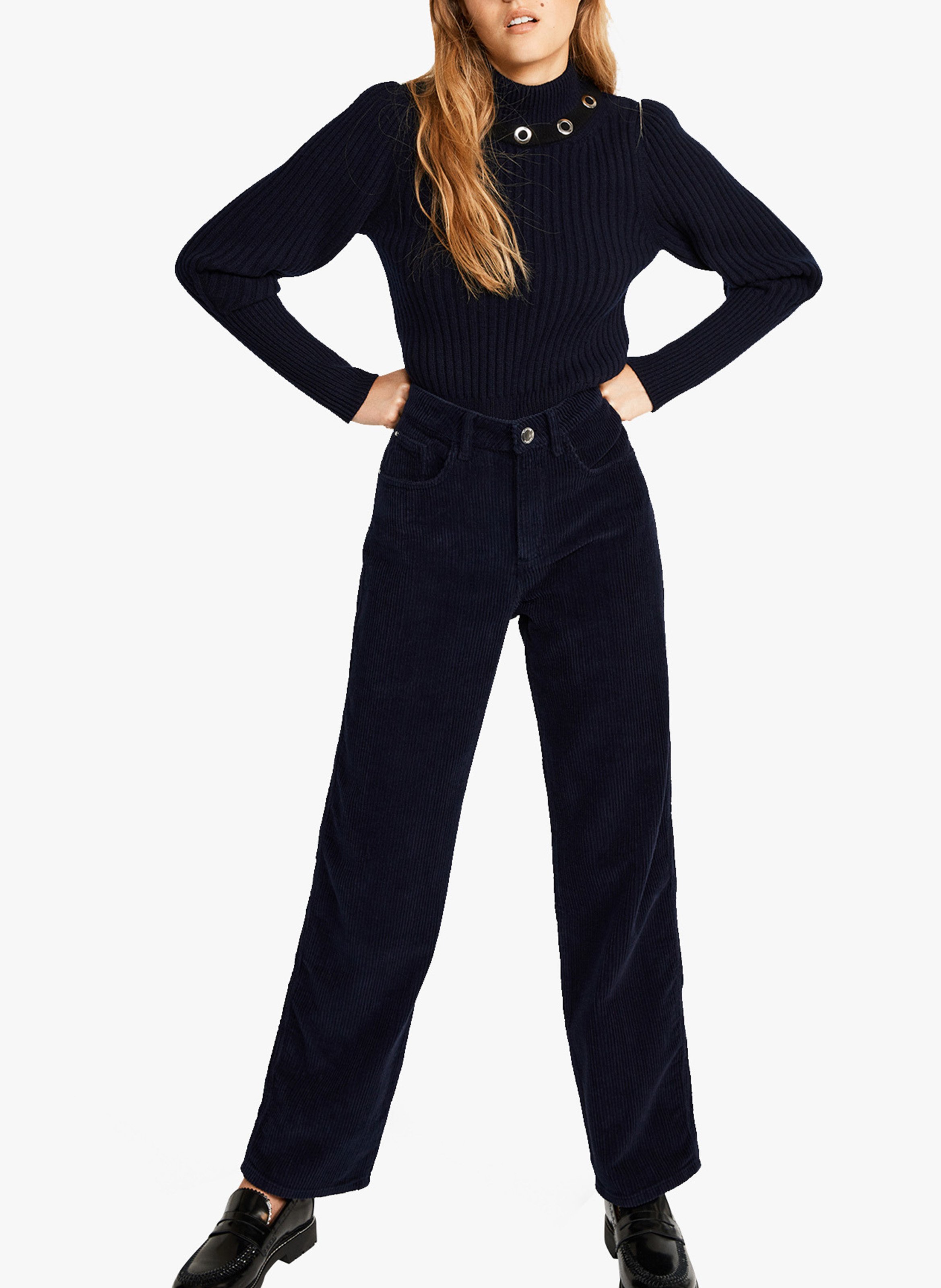 Pantalon Taille Haute Velours Côtelé En Coton Biologique Marine Claudie  Pierlot - Femme | Place des Tendances