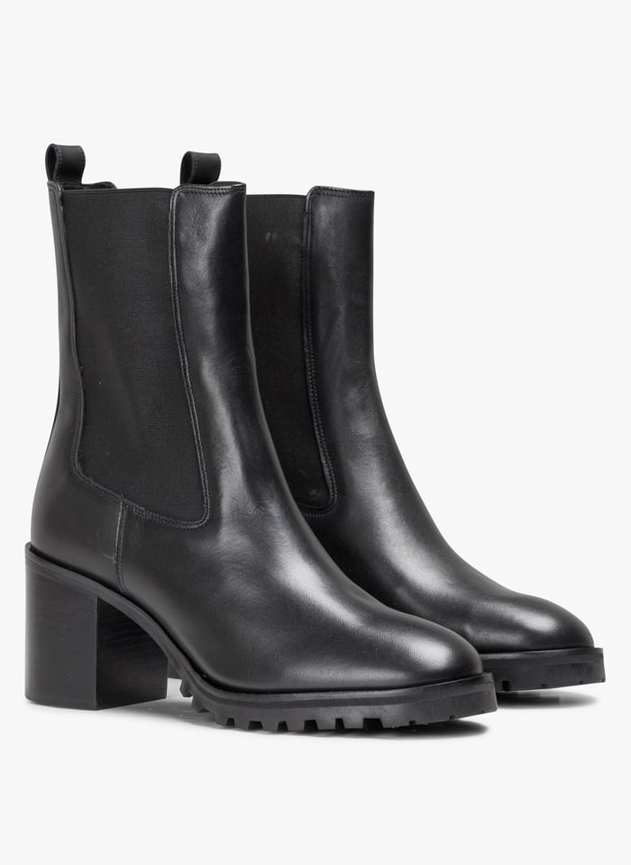 Bottines en cuir lisse Noir